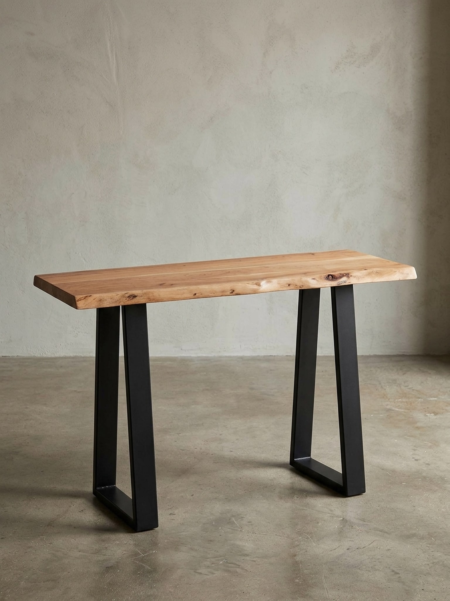 Konsolentisch &ndash; Akazie Massivholz, 120&nbsp;cm breit, 2 Metallbeine, mit Baumkante, Landhausstil 