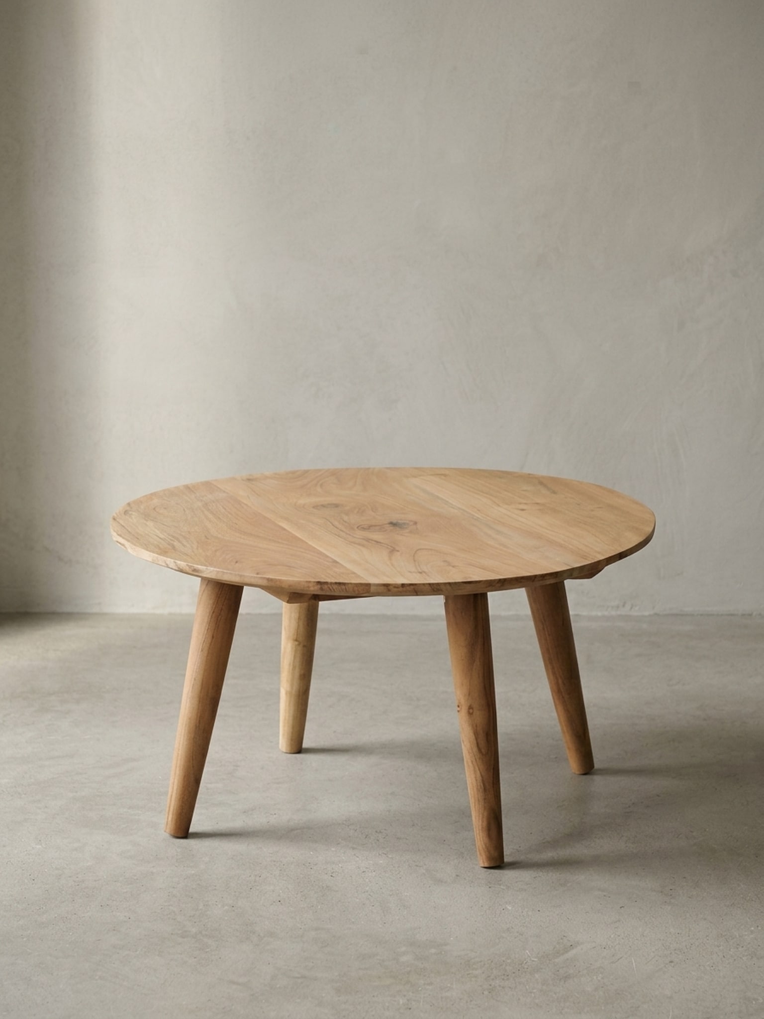 Couchtisch Akazien-Massivholz Rund 75x40cm, Vierbeinig Landhausstil 