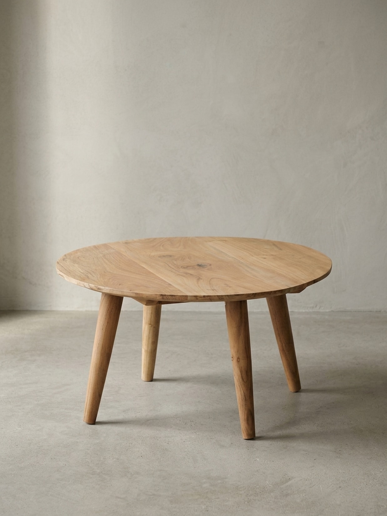 Couchtisch Akazien-Massivholz Rund 75x40cm, Vierbeinig Landhausstil