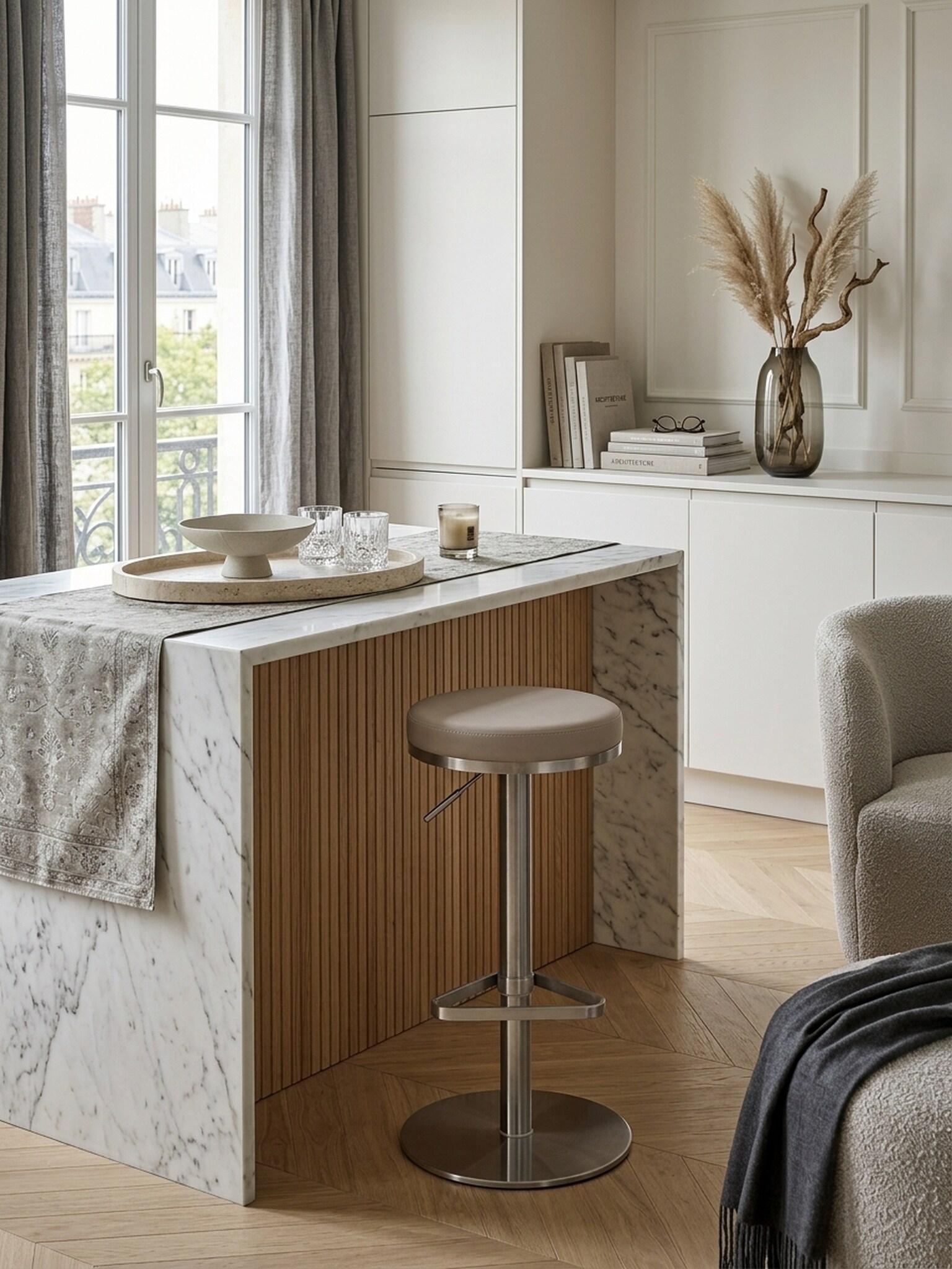 Barhocker Edelstahl H&ouml;henverstellbar Drehbar Standfu&szlig; Gepolstert, Beige 38x38x82 cm 