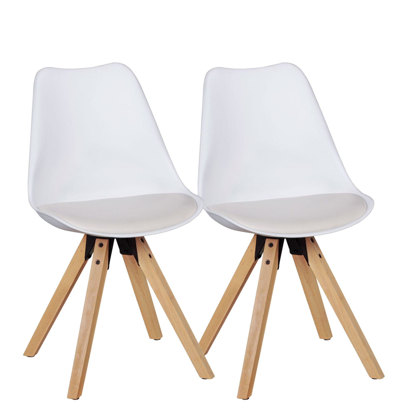 Esszimmerstuhl 2er Set Kunstleder mit Holzgestell Retro Skandinavisch gepolstert, Weiß 49x52x87 cm