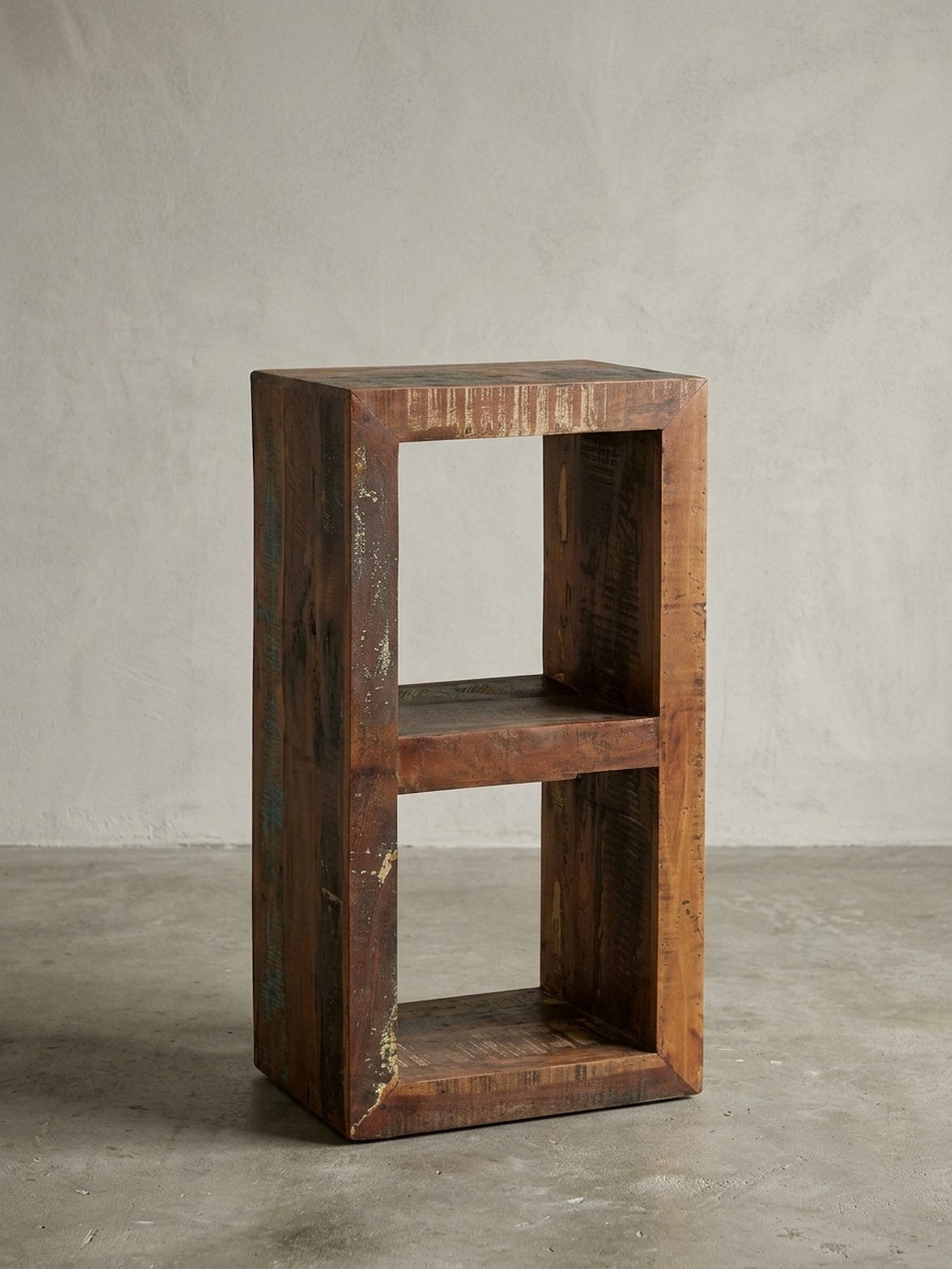 Regal Massivholz 2 Ebenen Cubeform Shabby-Chic KALKUTTA, Dunkelbraun 45x35x90 cm