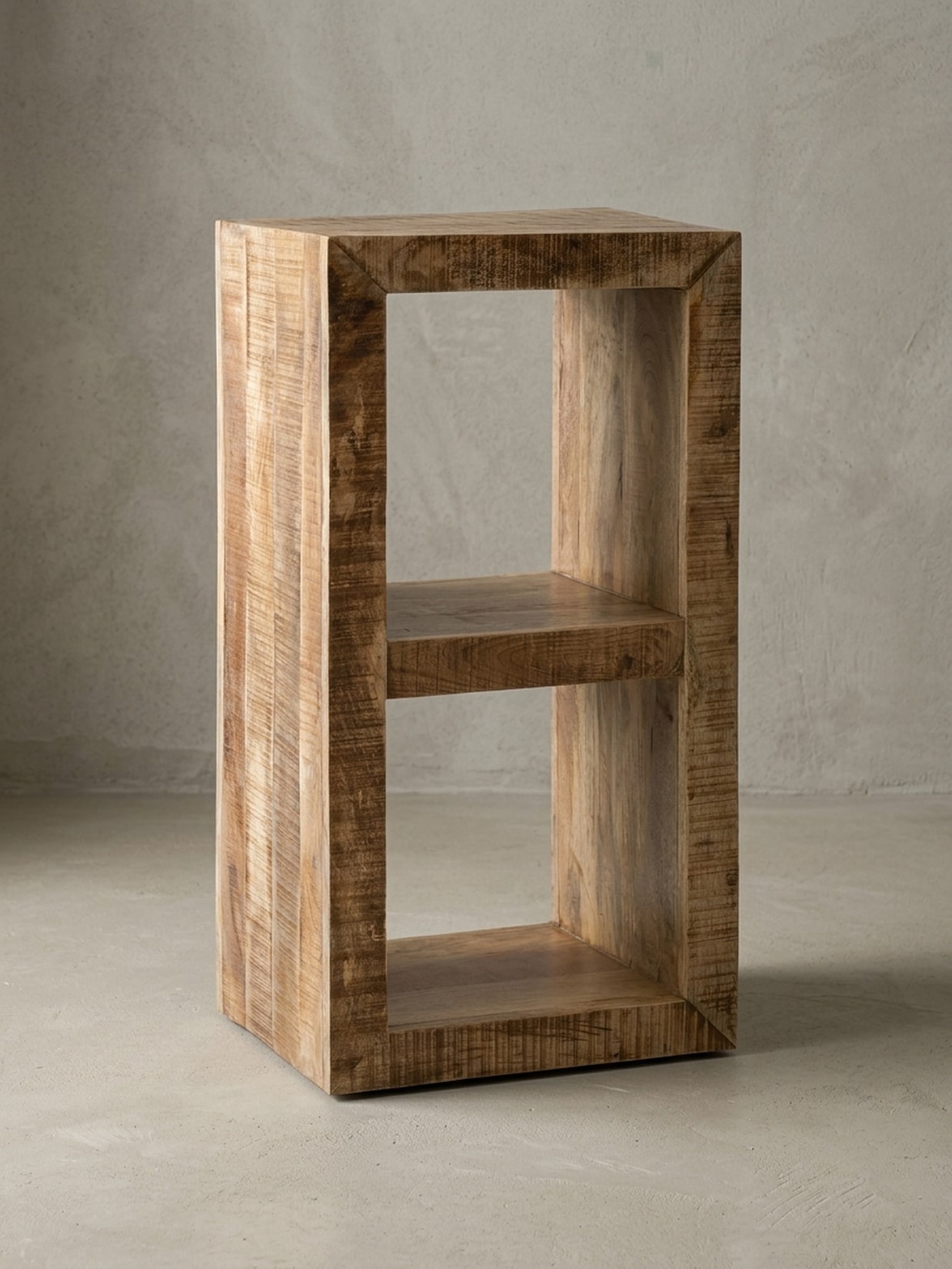Regal Massivholz 2 Ebenen Cubeform Shabby-Chic KALKUTTA, Hellbraun 45x35x90 cm