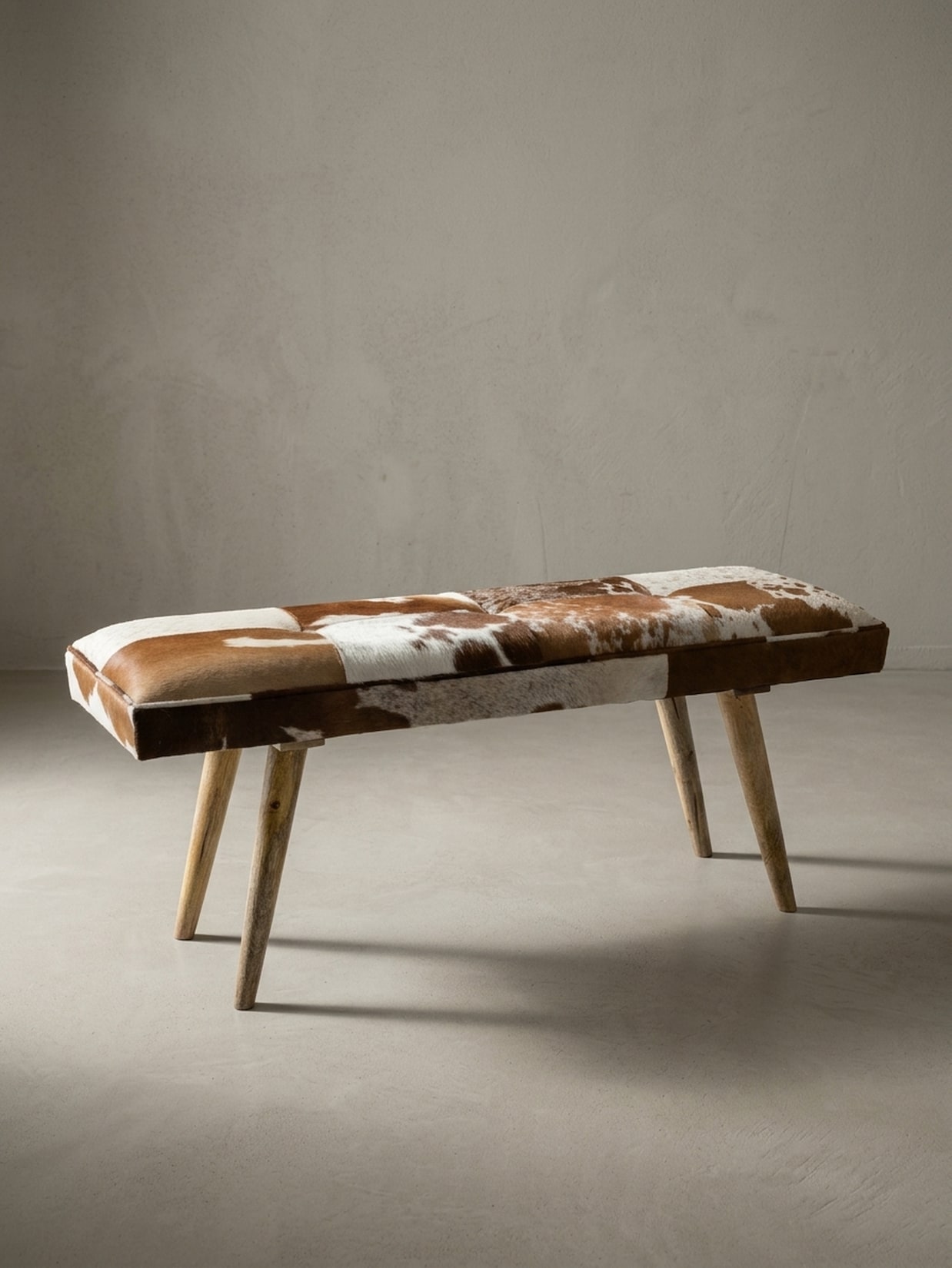 Sitzbank – Fell/Massivholz, 120x40x52 cm, Braun, ohne Lehne