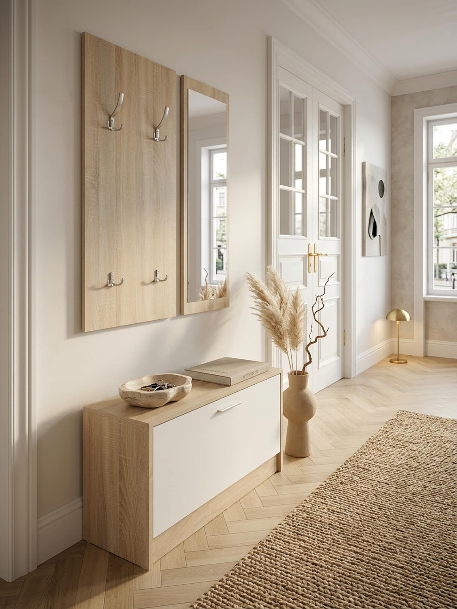 Wandgarderobe mit Spiegel und Schuhschrank SALERNO, Sonoma 80x27x180 cm 
