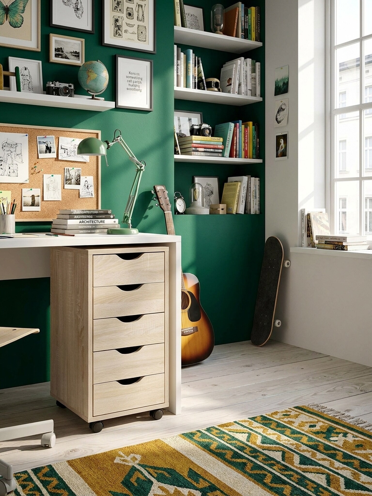 Rollcontainer &ndash; Sonoma MDF, 33x64x38 cm, 5 Schubladen, Rollen, modern 