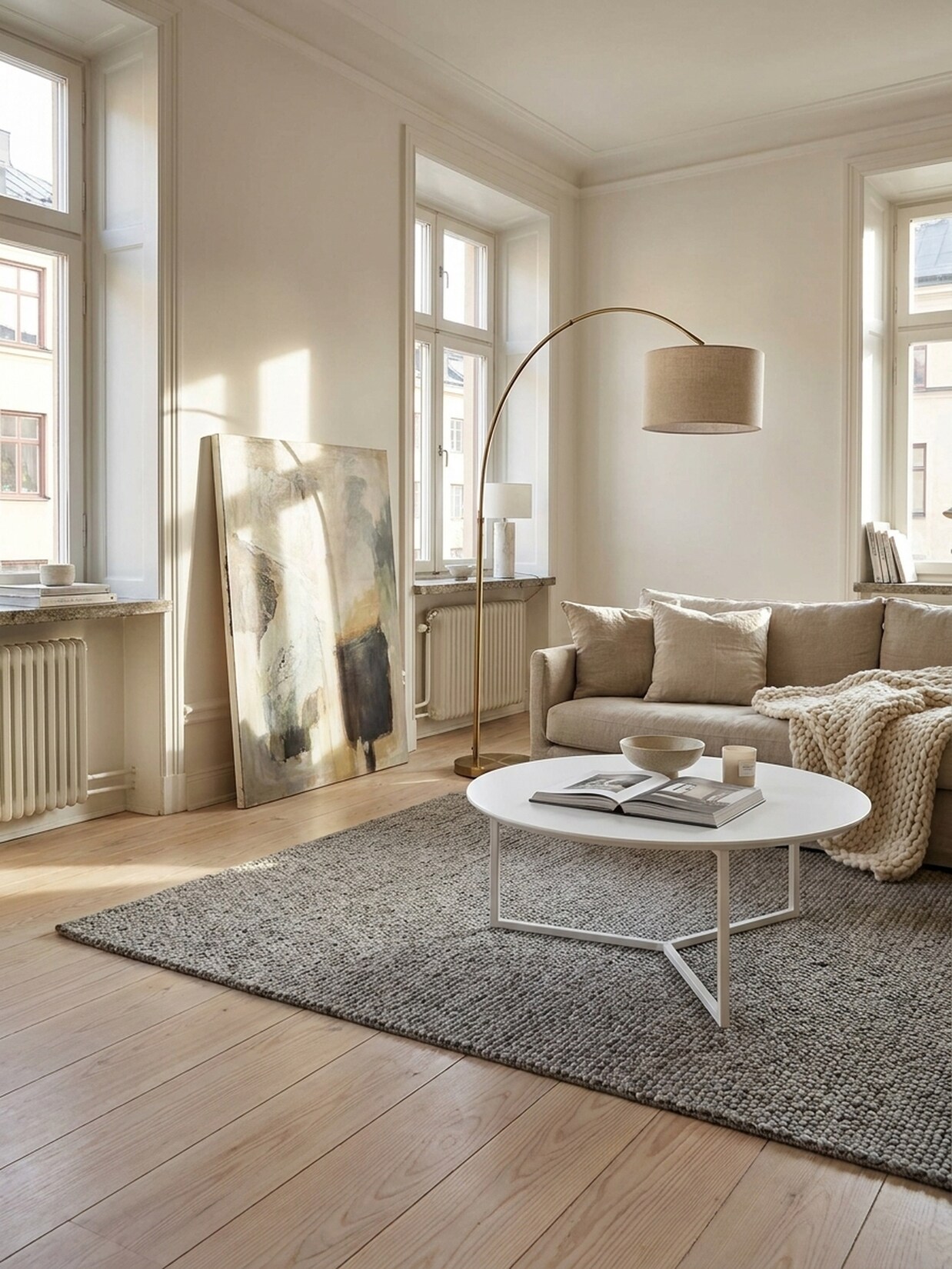 Couchtisch Weiß Matt MDF Holz Metallgestell Ø 80 cm Modern Rund