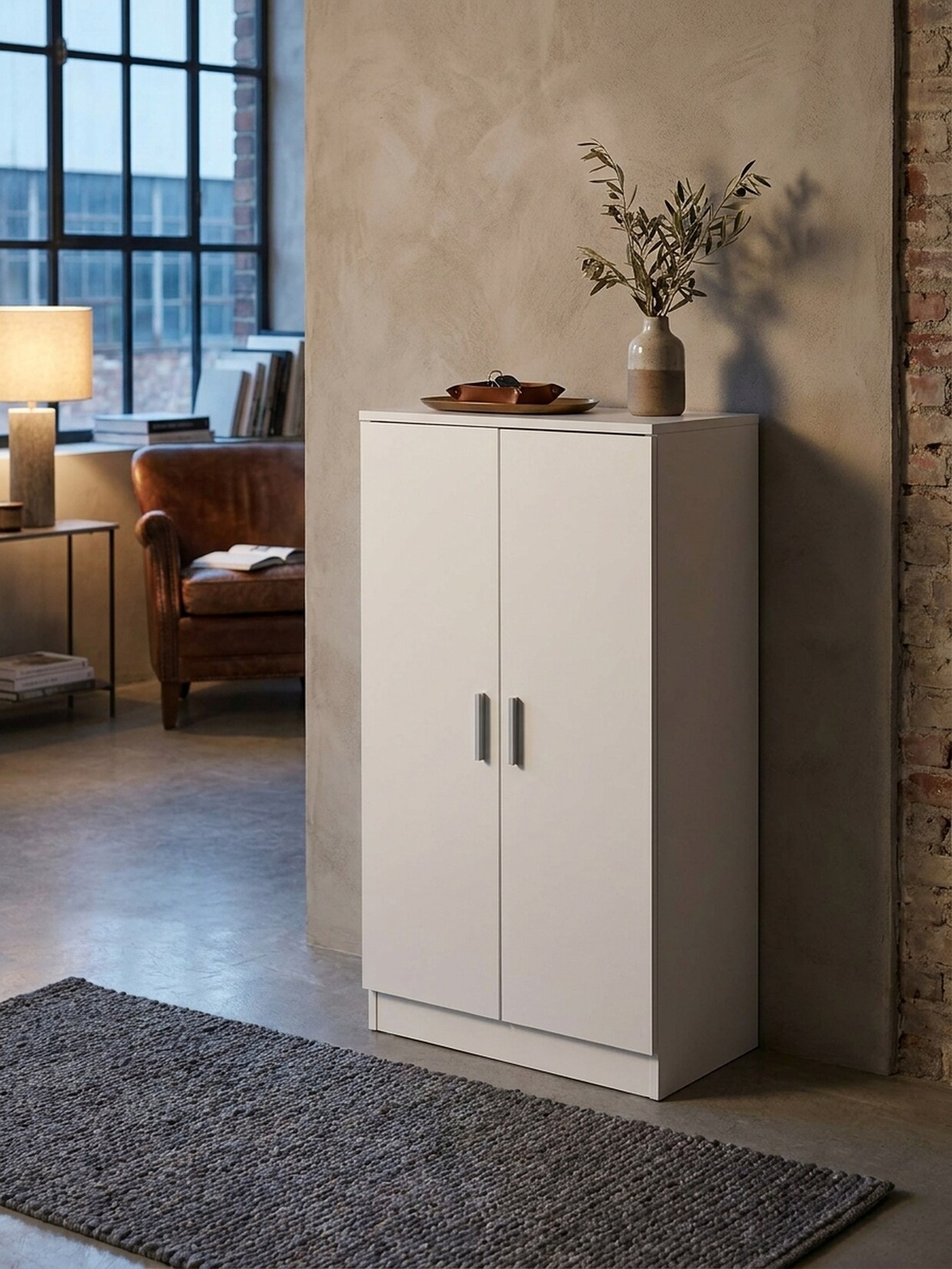 Schuhschrank – Weiß, 55x108x35 cm, geschlossen, Flurschrank mit 2 Türen