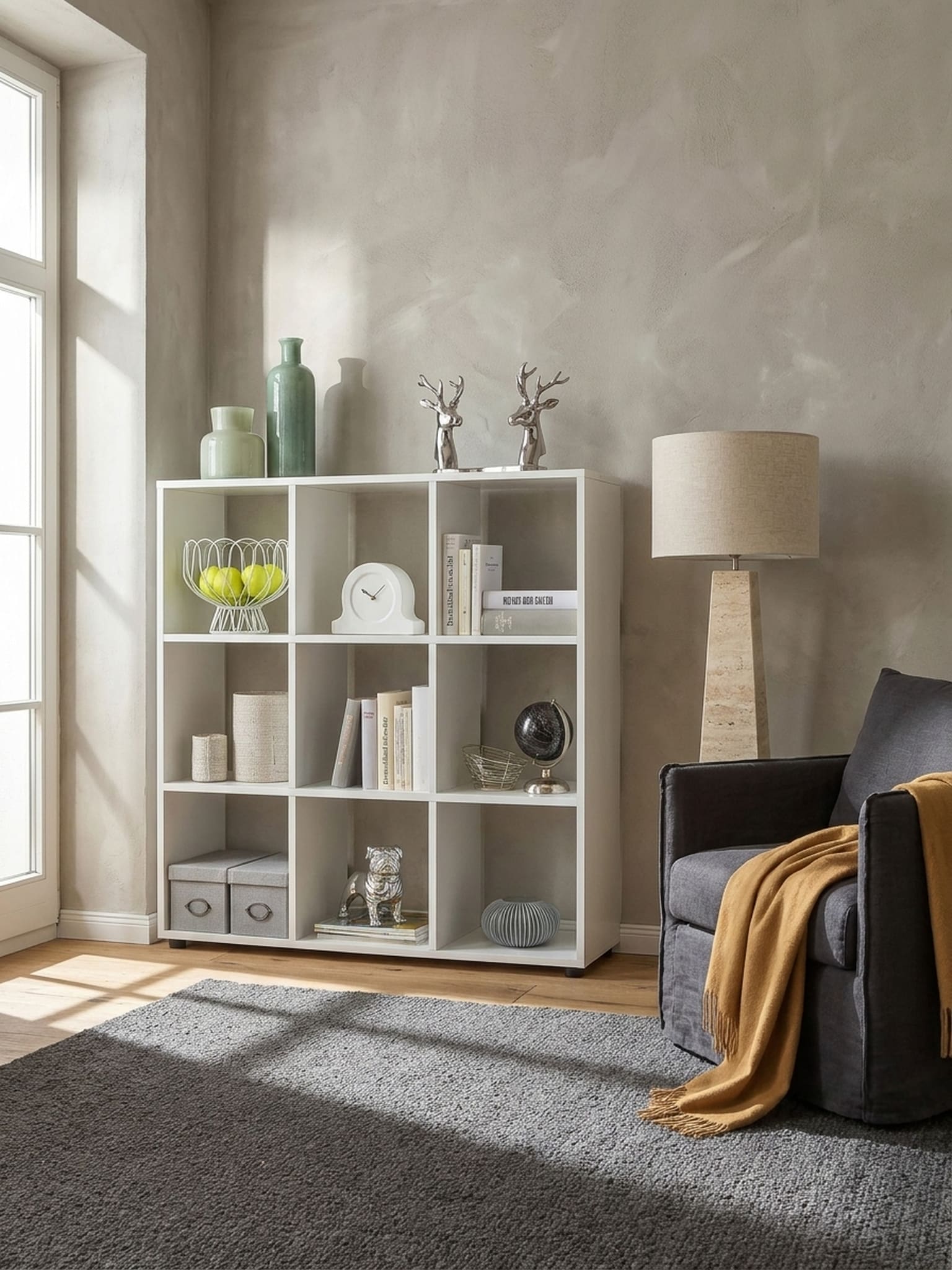 B&uuml;cherregal &ndash; Wei&szlig;, 108x104x29&nbsp;cm, 9 F&auml;cher, freistehend, modern 
