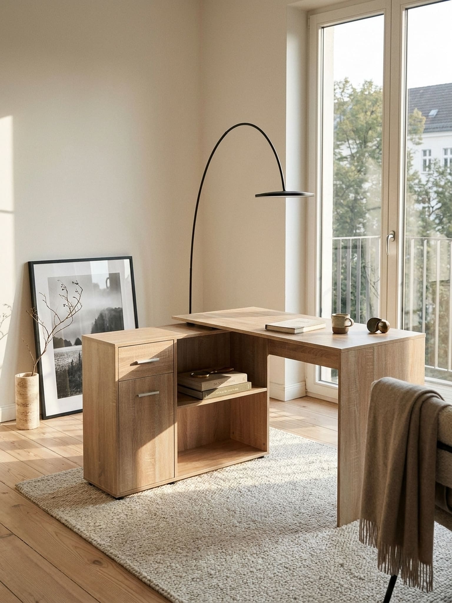 Eckschreibtisch Mit Regal Modern Design, Sonoma 120x107x75 cm 