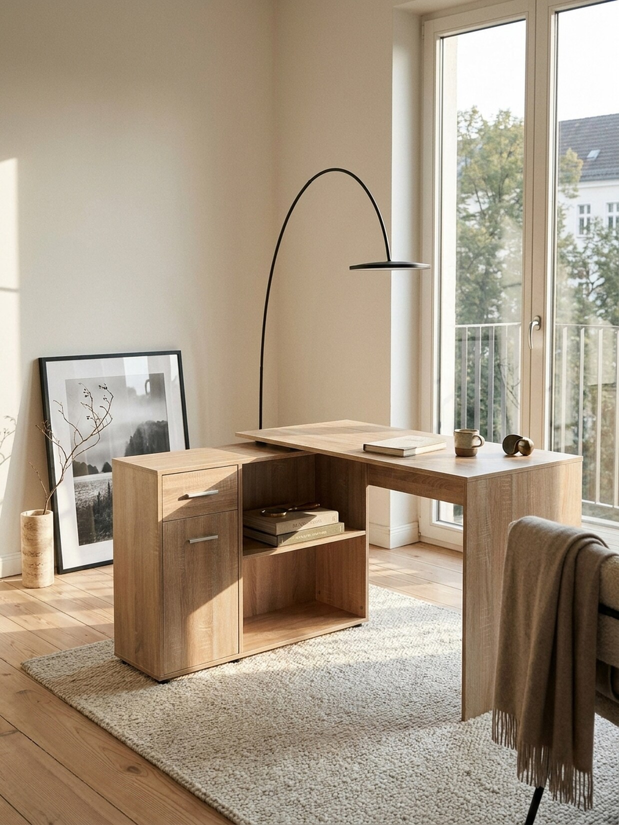 Eckschreibtisch Mit Regal Modern Design, Sonoma 120x107x75 cm