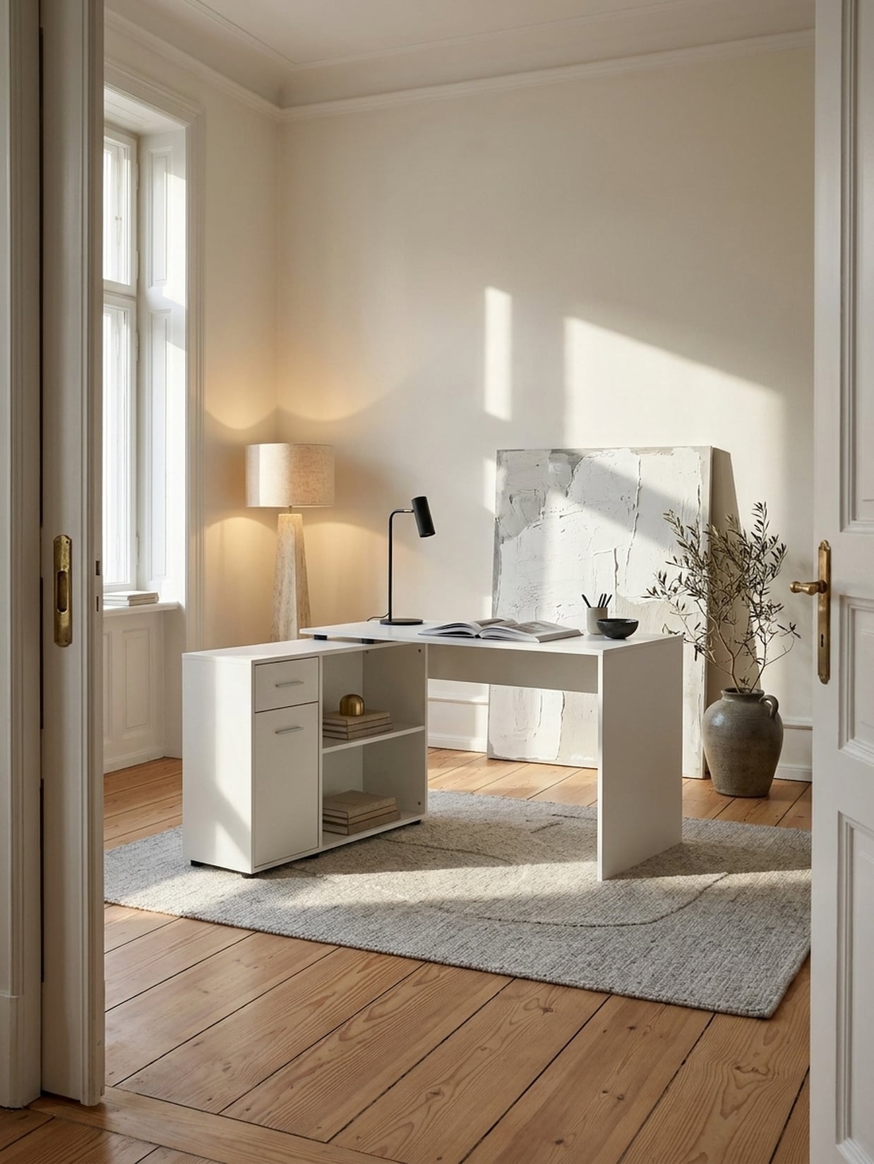 Eckschreibtisch Mit Regal Modern Design, Weiß 120x107x75 cm