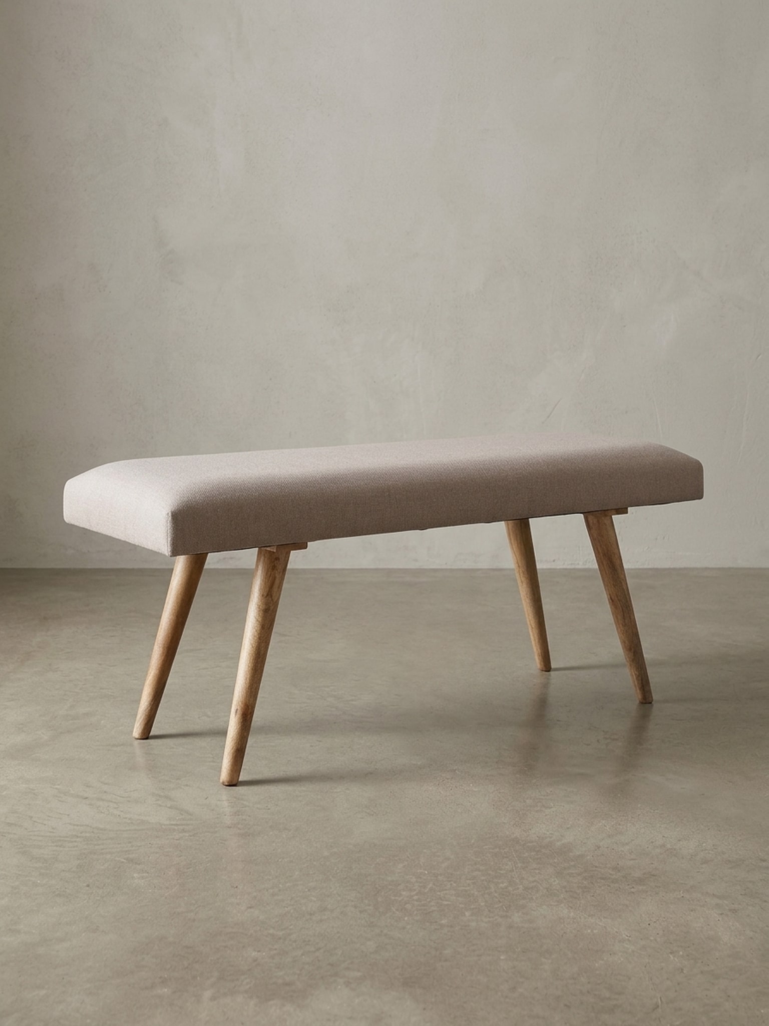 Sitzbank Stoff Massivholz Retro Stil gepolstert, Beige 117x38x51 cm 