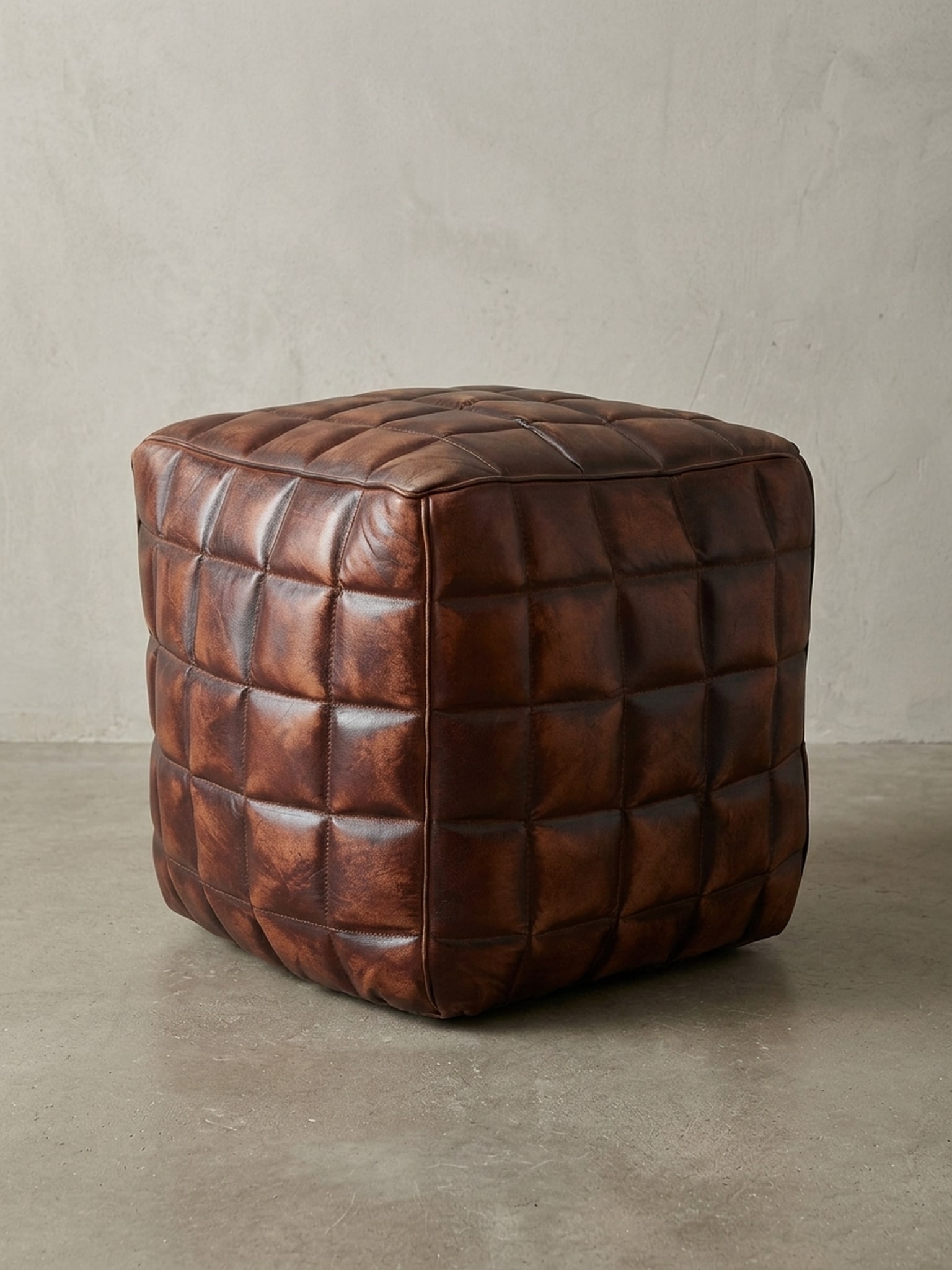 Sitzw&uuml;rfel &ndash; Echtleder Braun, 39x41x39 cm, orientalisches Design 