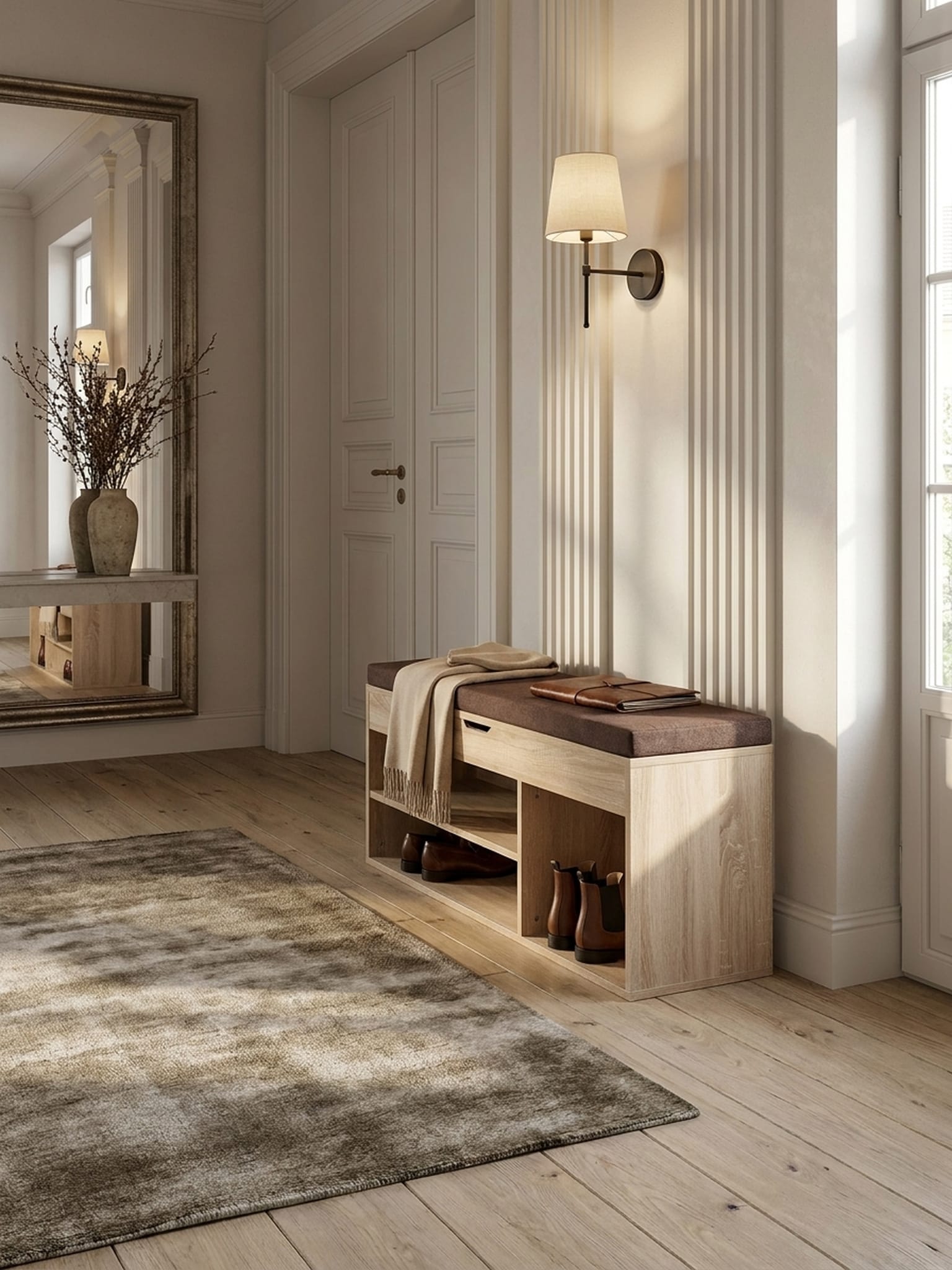 Schuhbank Holz gepolstert mit Stauraum, Sonoma 104x32x51 cm 