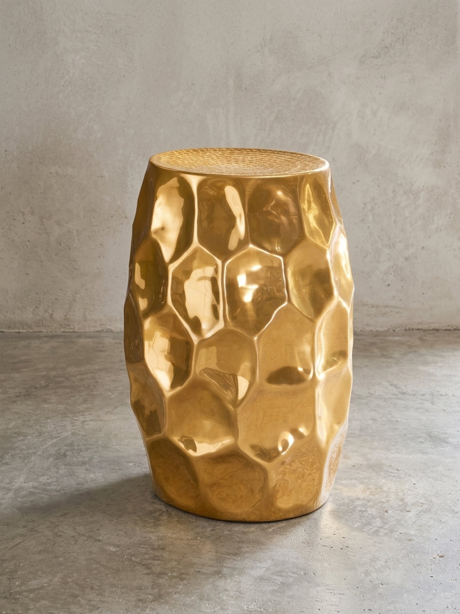 Beistelltisch Aluminium Orientalisch Rund Hammerschlag, Gold 30x29x47 cm 