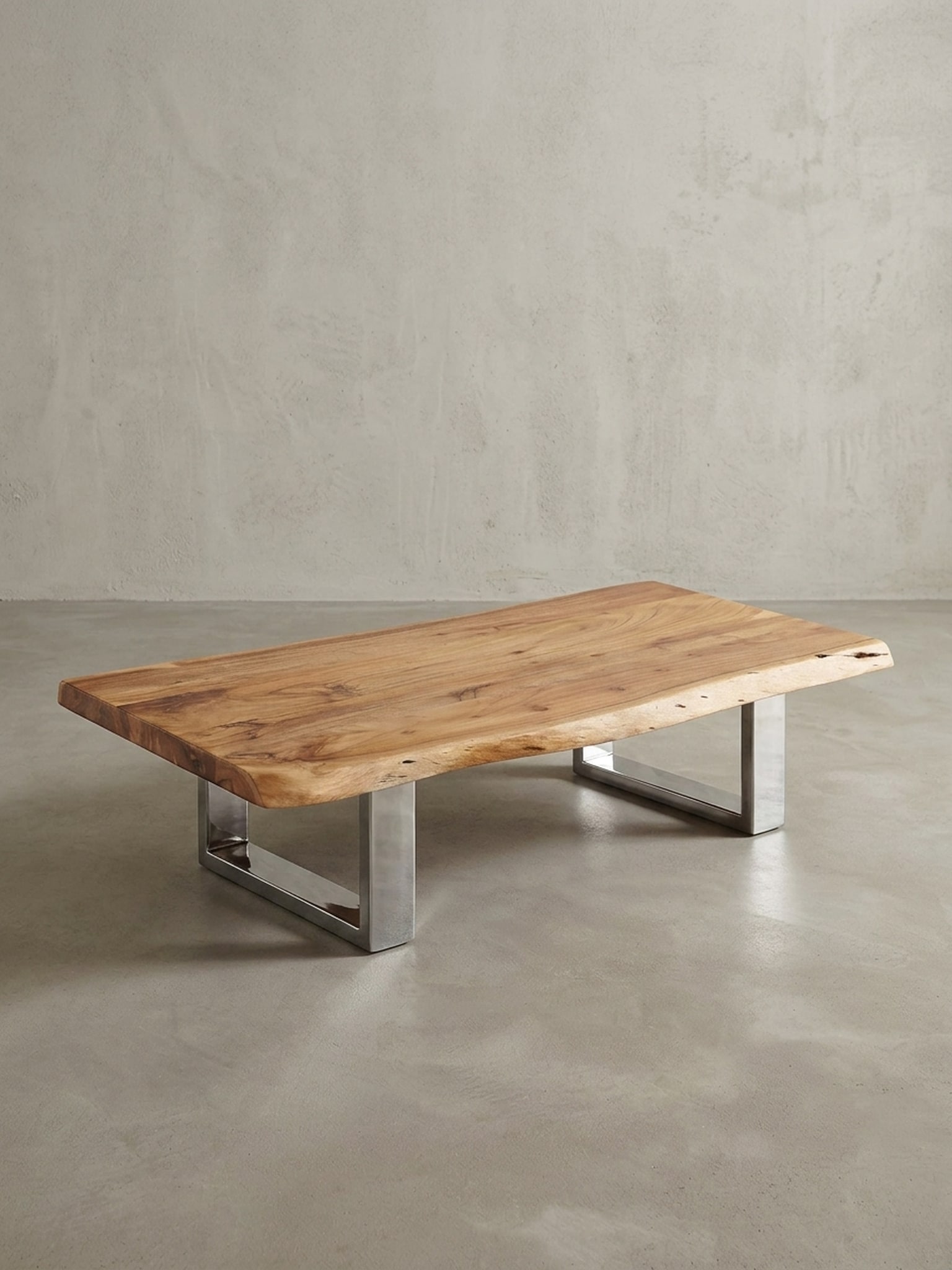 Couchtisch Braun Akazien-Massivholz mit Metallgestell, Baumkante, 115x25x58cm 