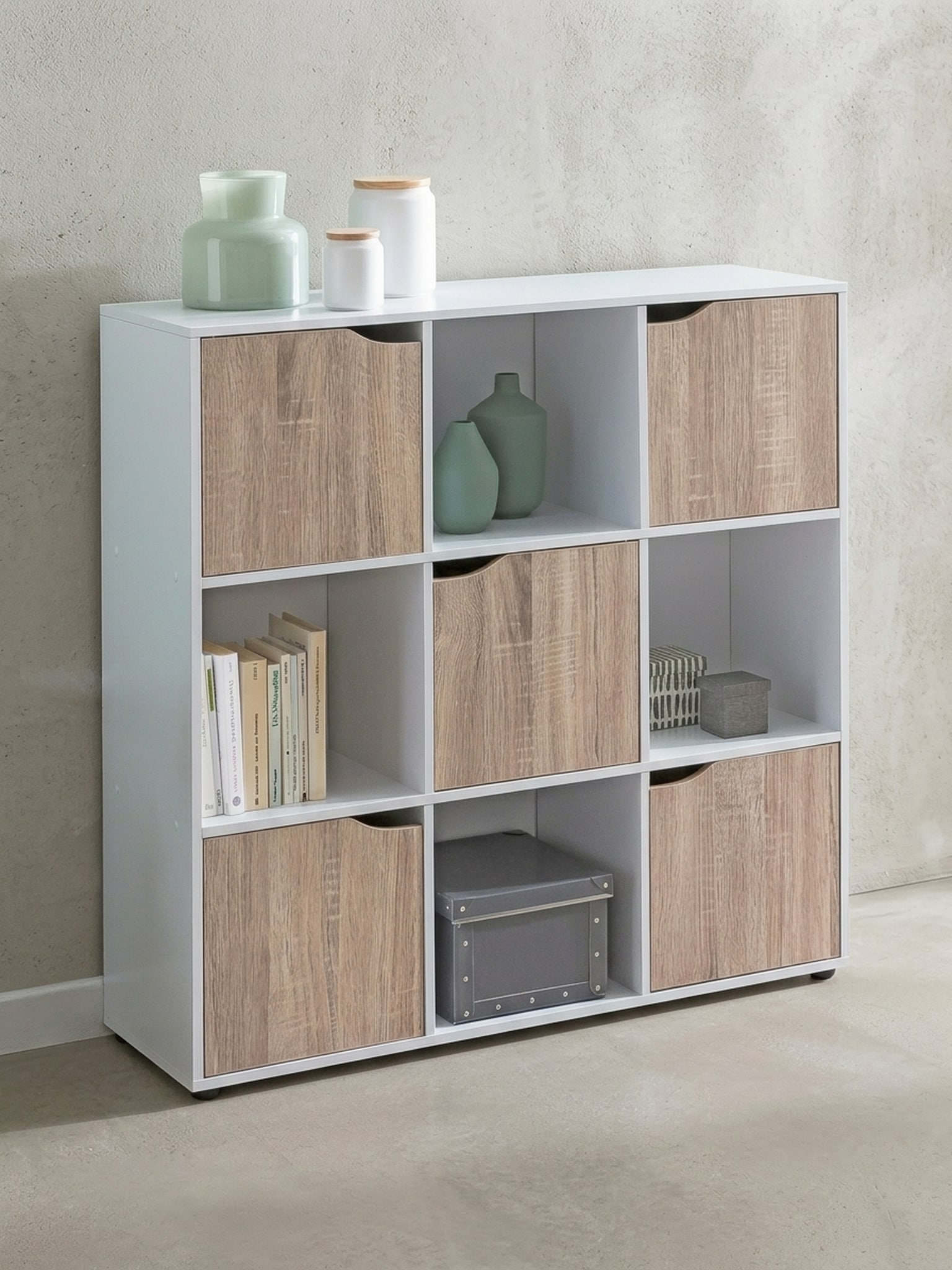 Sideboard &ndash; MASSA, 89x91x29&nbsp;cm, Sonoma, 9 F&auml;cher, 5 T&uuml;ren 