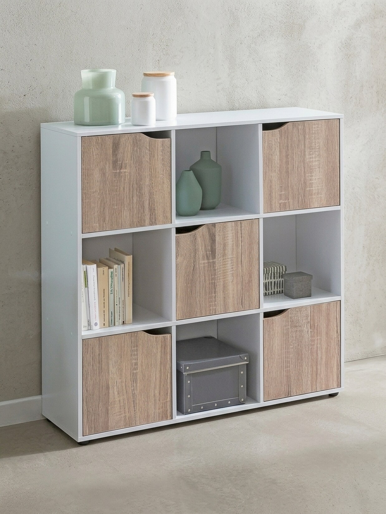 Sideboard – MASSA, 89x91x29 cm, Sonoma, 9 Fächer, 5 Türen