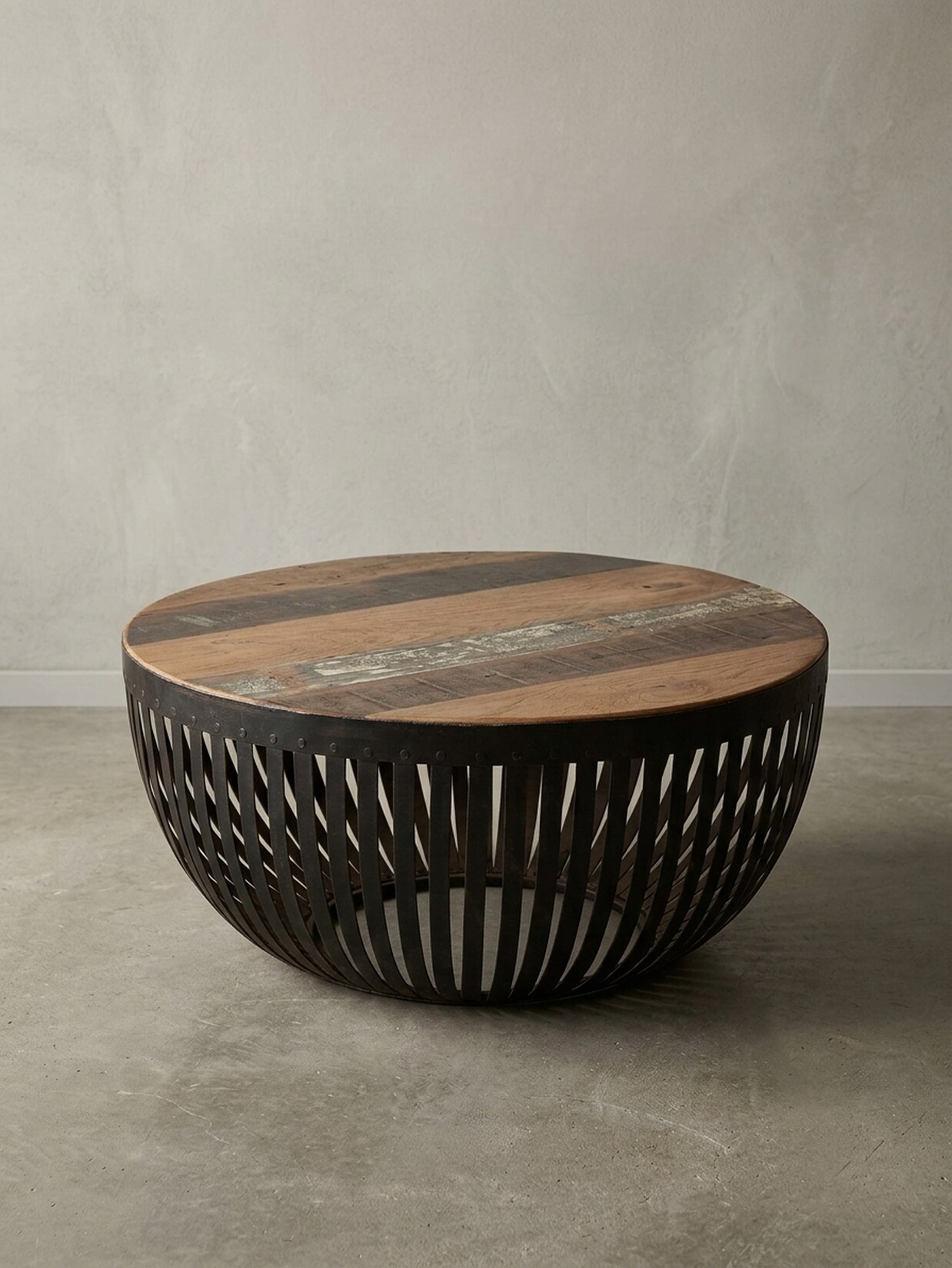 Couchtisch in Dunkelbraun mit Metallgestell im Industrial Design, Maße: 70x33x70cm