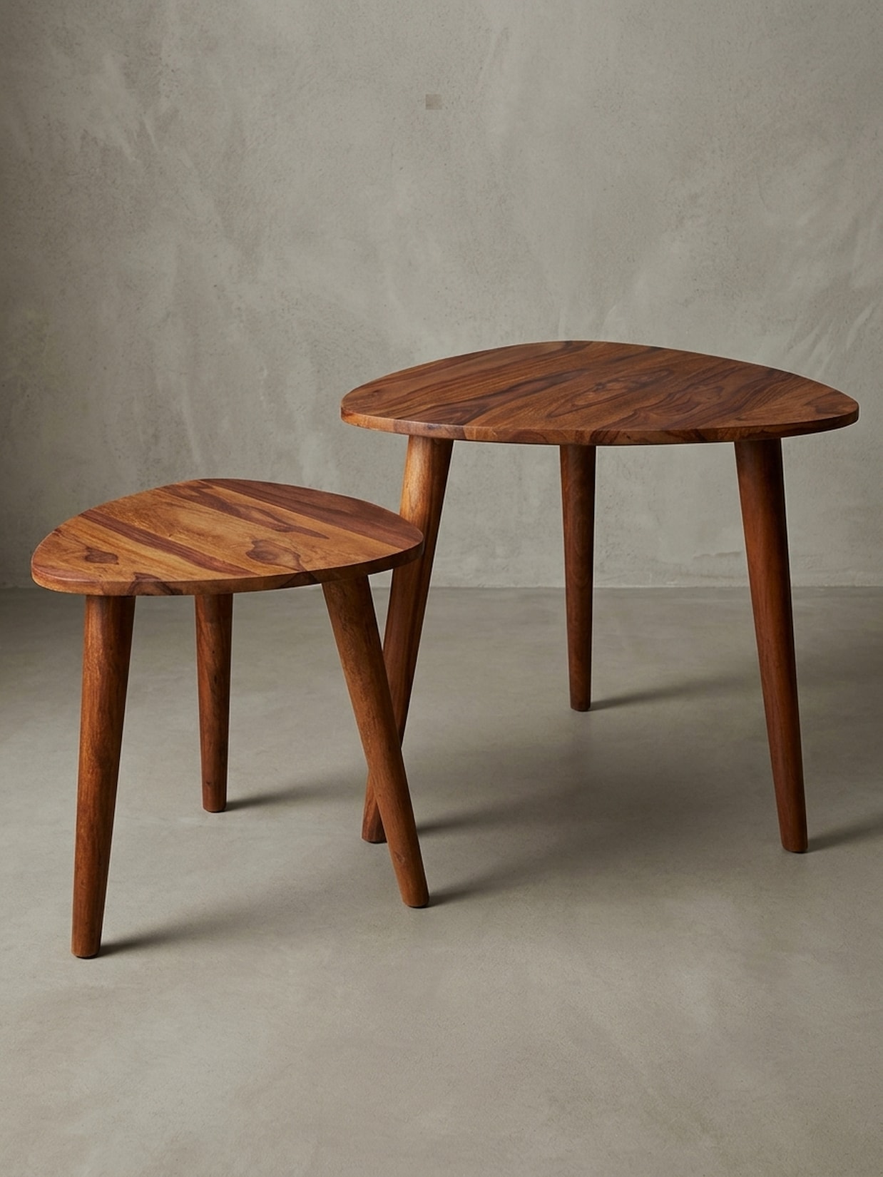 Beistelltisch Set – 2-teilig, Massivholz braun, schmal