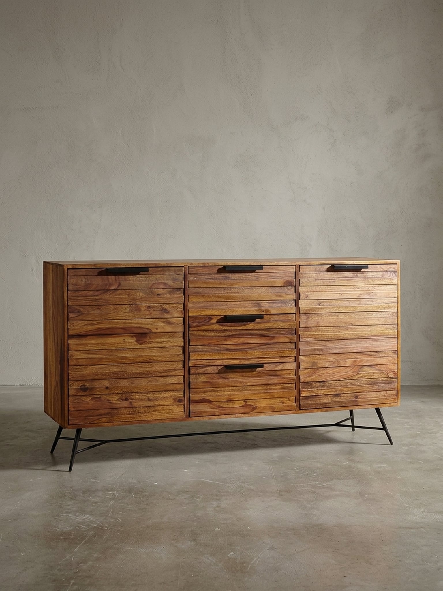 Sideboard &ndash; Mango Massivholz/Metall, 160x40x88&nbsp;cm, mit T&uuml;ren, Schubladen 