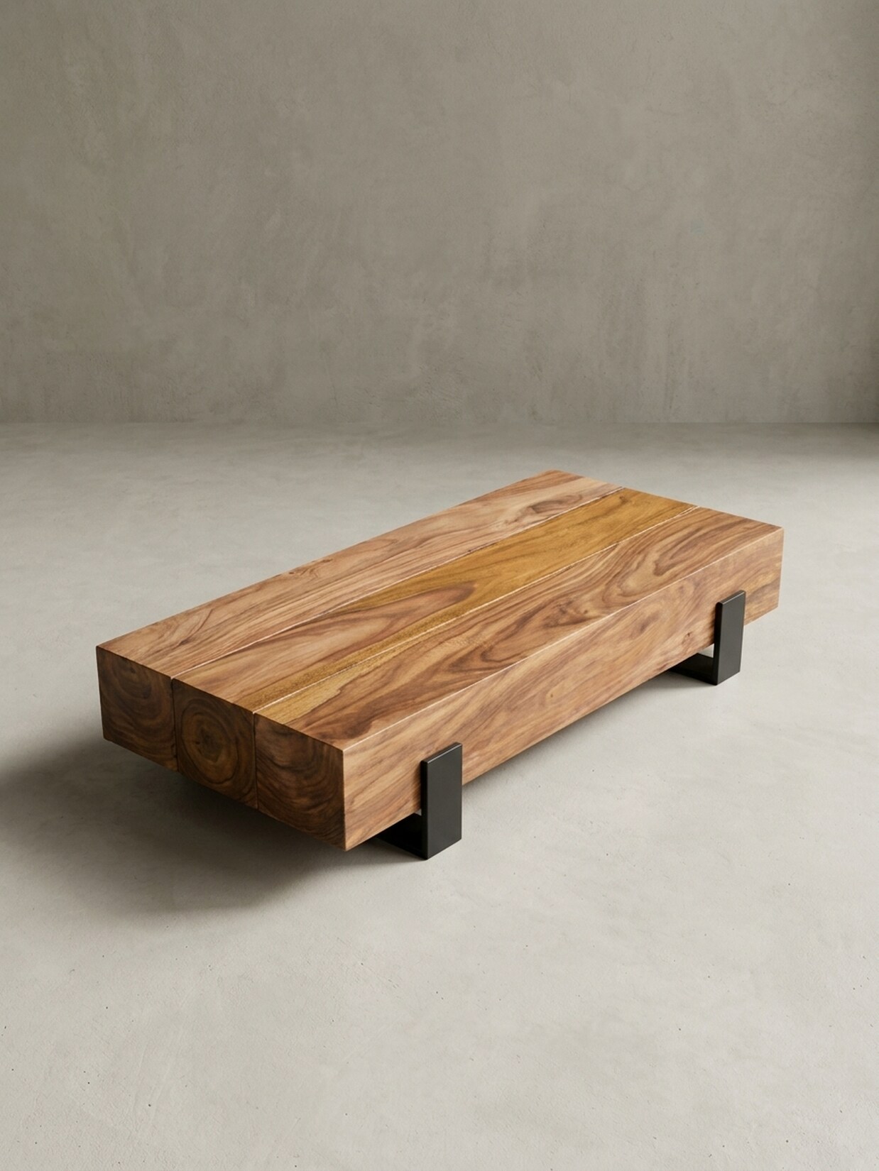 Couchtisch Sheesham Massivholz/Metall 115x22x44cm Modernes Design Braun/Schwarz