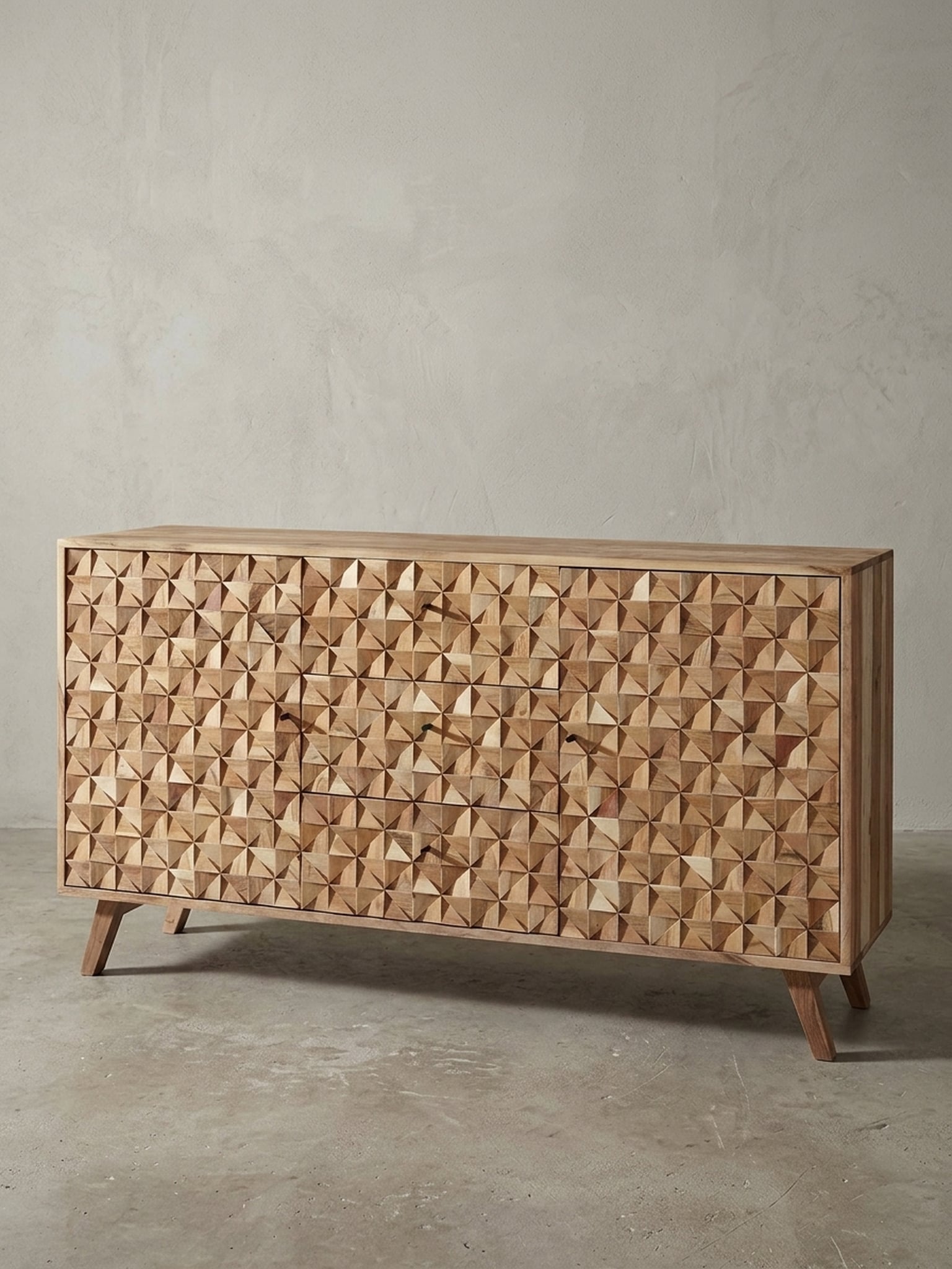Sideboard &ndash; Akazie Massivholz, 140x78,5x40&nbsp;cm, Landhausstil, 3 Schubladen, 2 T&uuml;ren 