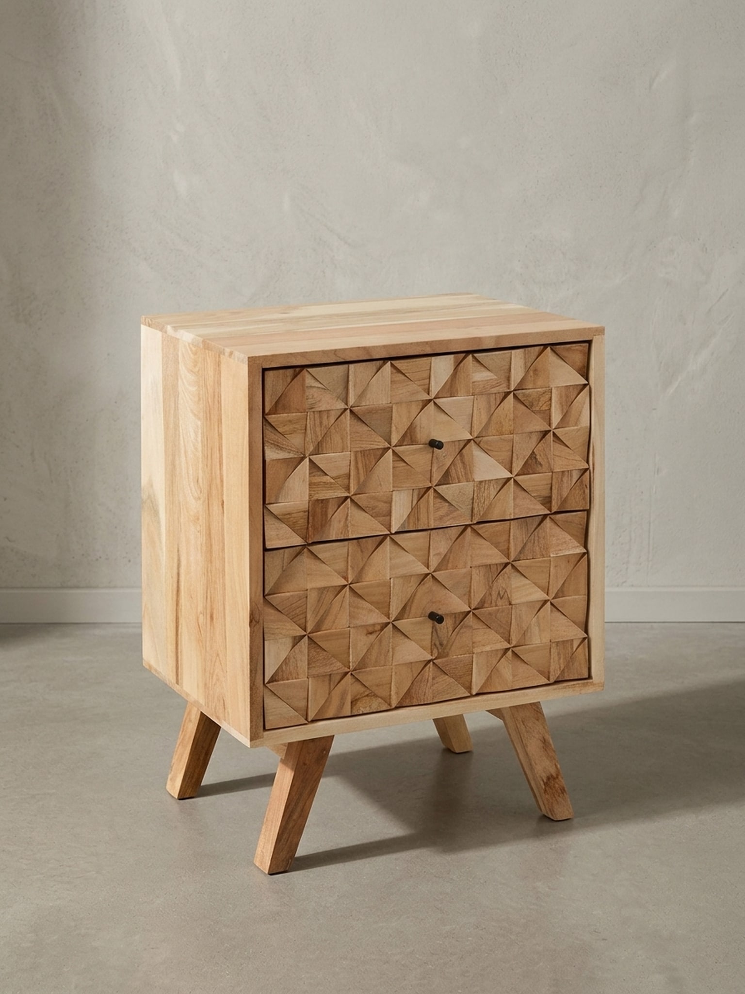 Nachttisch &ndash; Akazie Massivholz, 44x61x35&nbsp;cm, hoch, 2 Schubladen, Landhausstil 