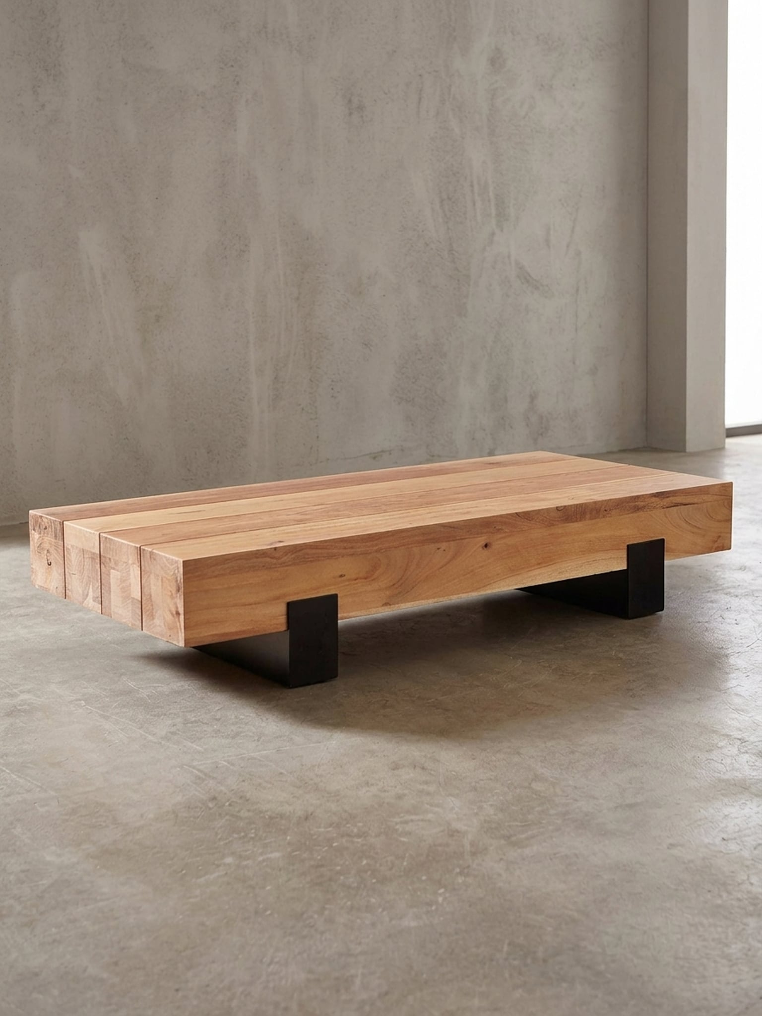 Couchtisch Braun-Schwarz Akazie Massivholz Metall 130x59x25cm Modern Rechteckig 