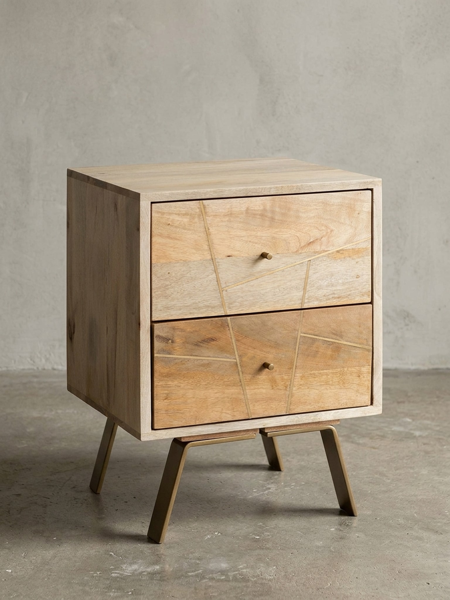 Nachttisch &ndash; Mango Massivholz, 40x56x40&nbsp;cm, hoch, 2 Schubladen, Landhausstil 