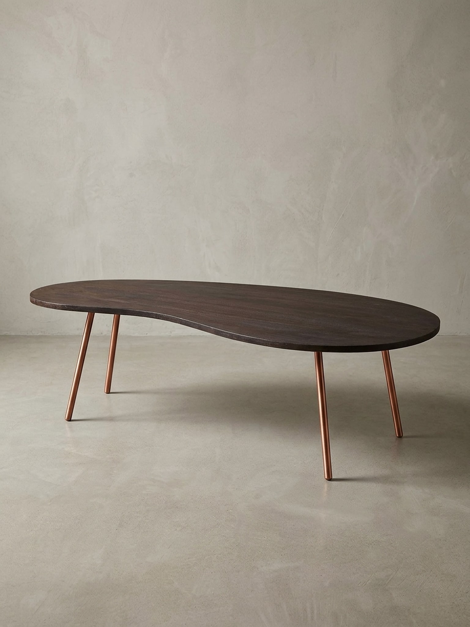 Couchtisch aus Massivholz &ndash; organische Form mit Metallbeinen, Grau 63x122x34 cm 