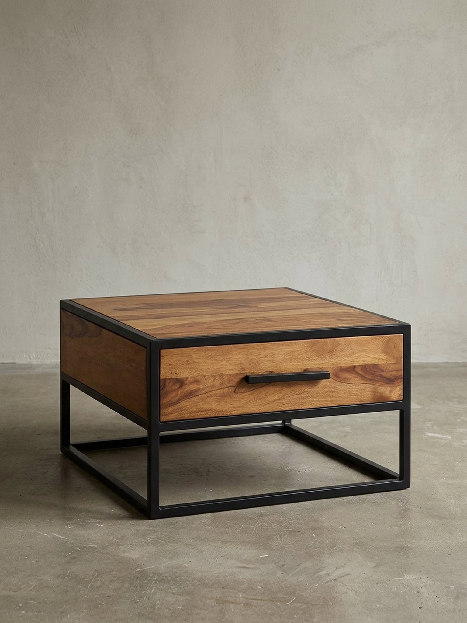 Couchtisch Massivholz Metall Industrial Design 65x38x65cm Braun 