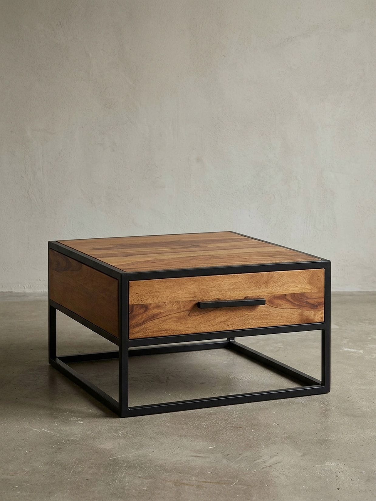 Couchtisch Massivholz Metall Industrial Design 65x38x65cm Braun