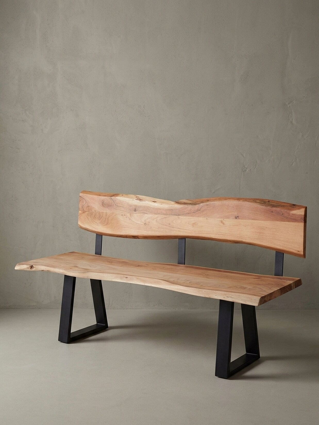 Esszimmerbank Massivholz Baumkante mit Lehne, Akazie 180x60x86 cm
