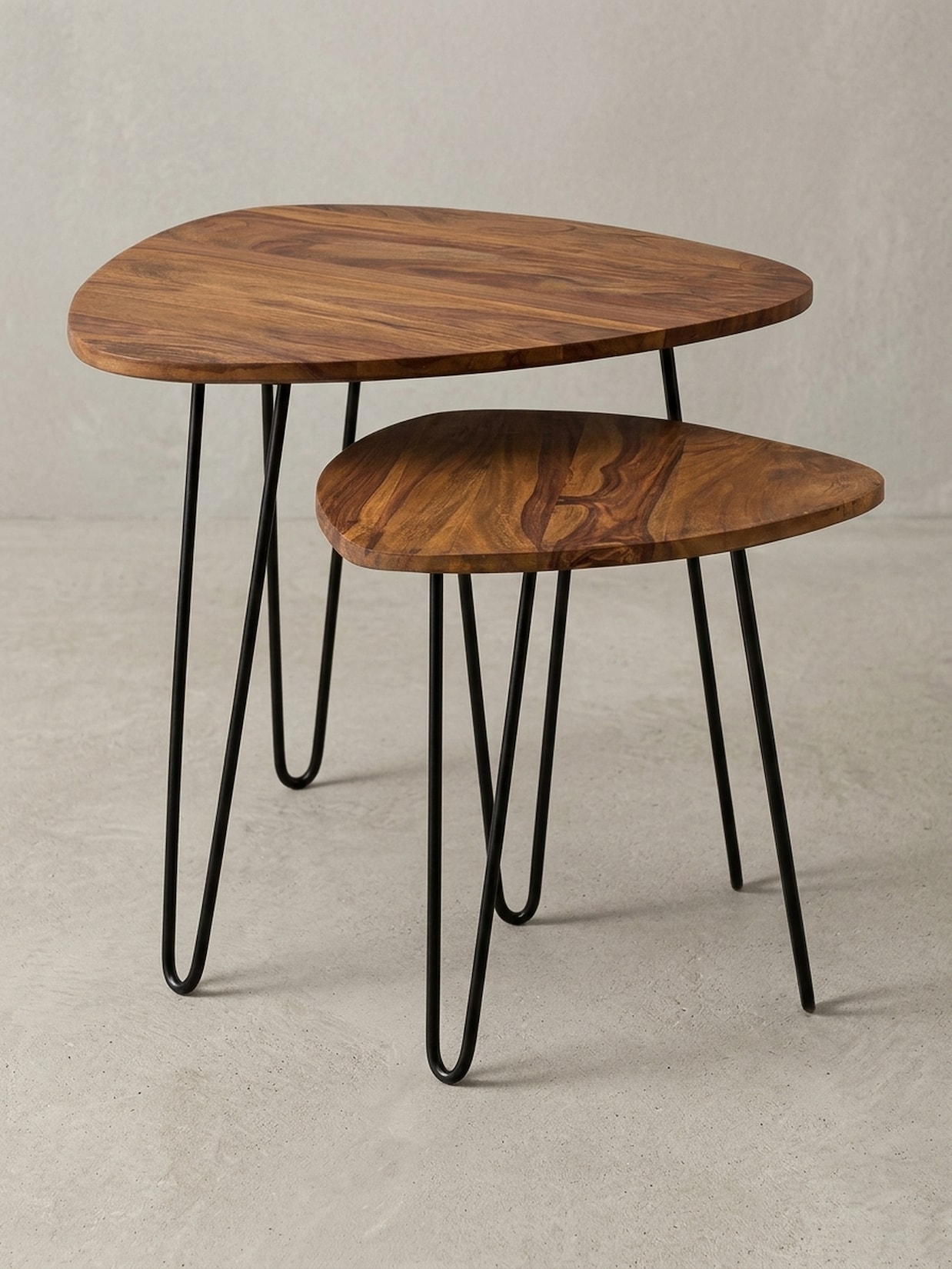 Beistelltisch Set – 2-teilig, Massivholz, Metallgestell, schmal