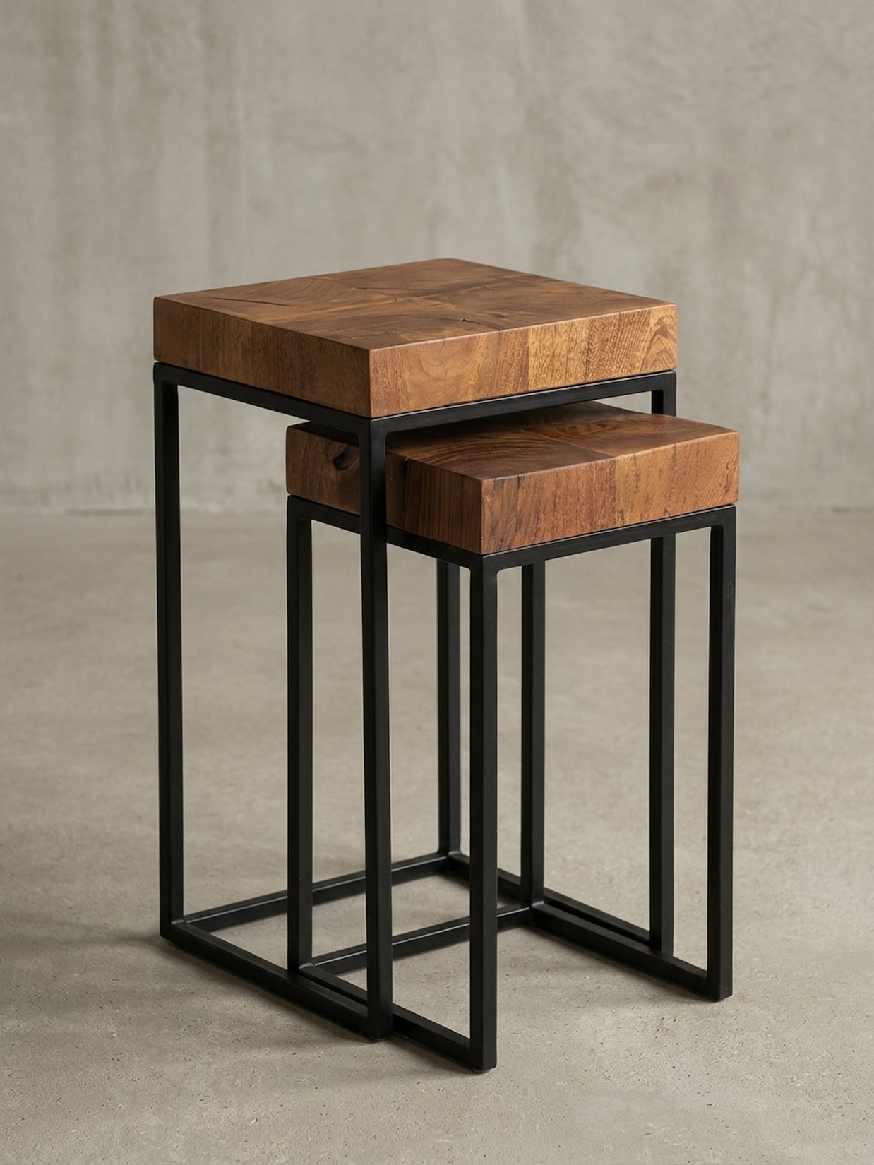 Beistelltisch Set – 2-teilig Massivholz Metallgestell schmal