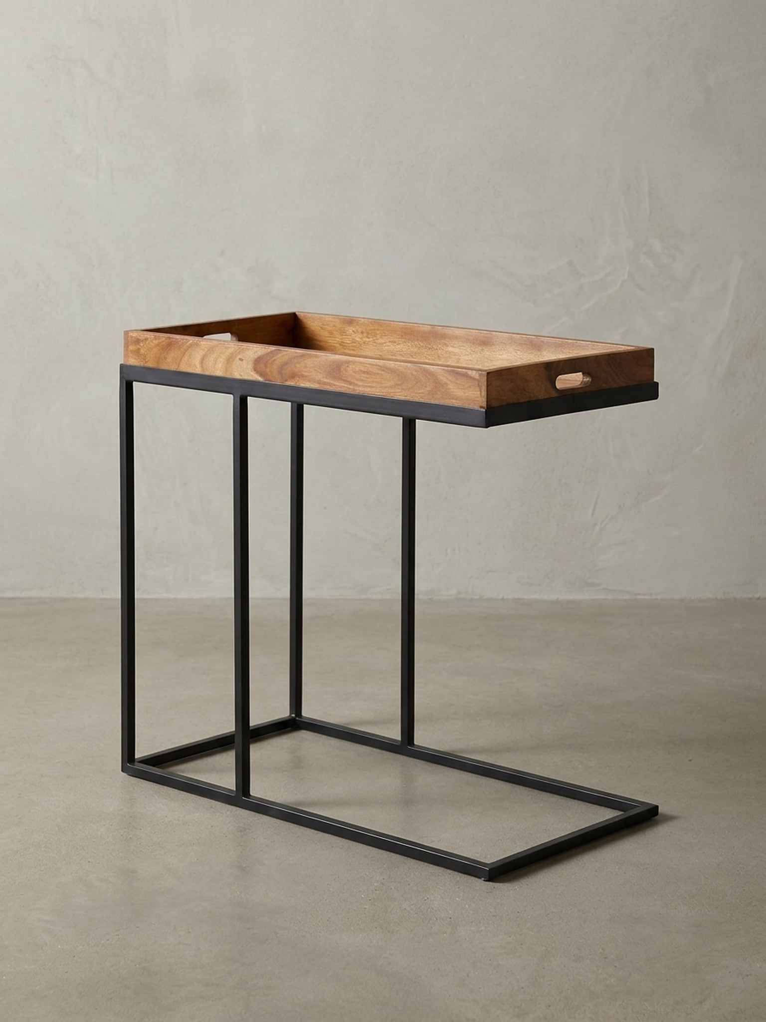 Beistelltisch &ndash; Massivholz Natur Metallgestell 70x65x34 cm 