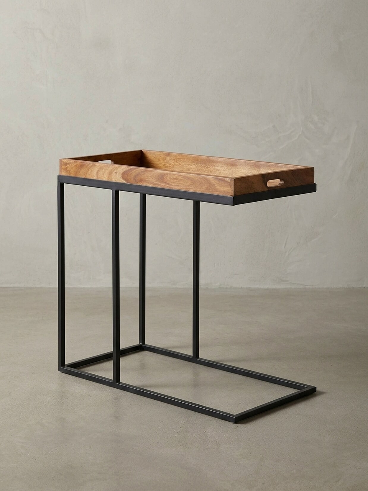 Beistelltisch – Massivholz Natur Metallgestell 70x65x34 cm