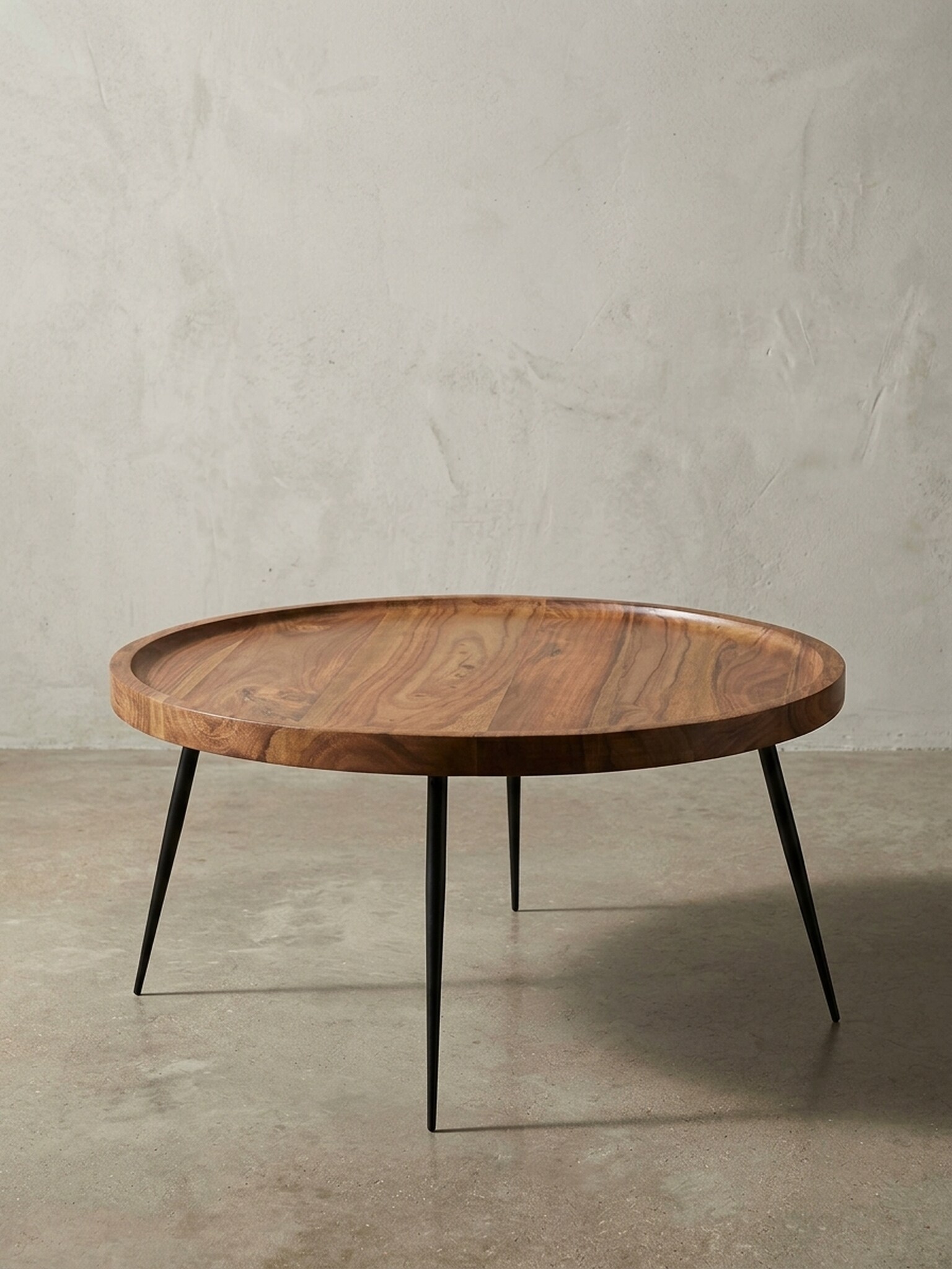 Couchtisch Sheesham Massivholz Rund 75x39x75 cm, Retro Braun Metall Kaffeetisch 
