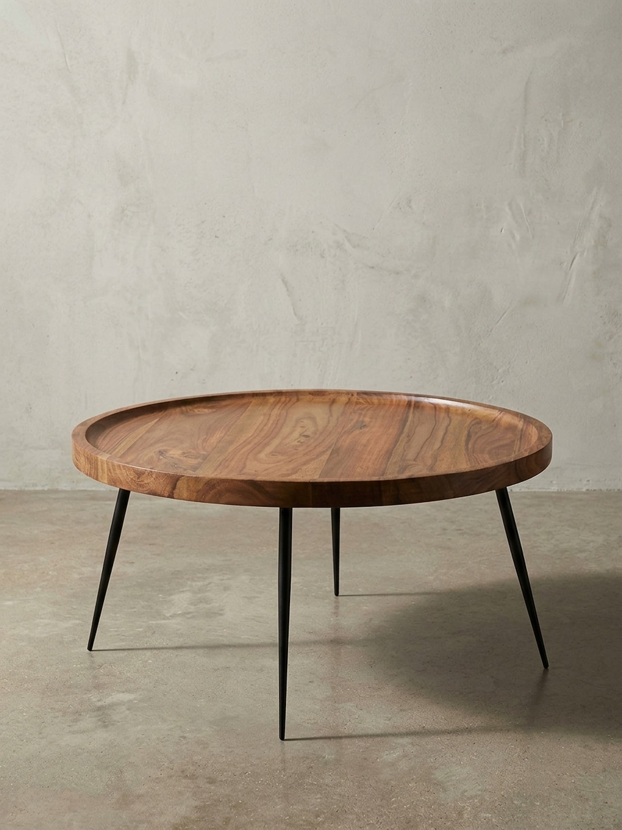 Couchtisch Sheesham Massivholz Rund 75x39x75 cm, Retro Braun Metall Kaffeetisch