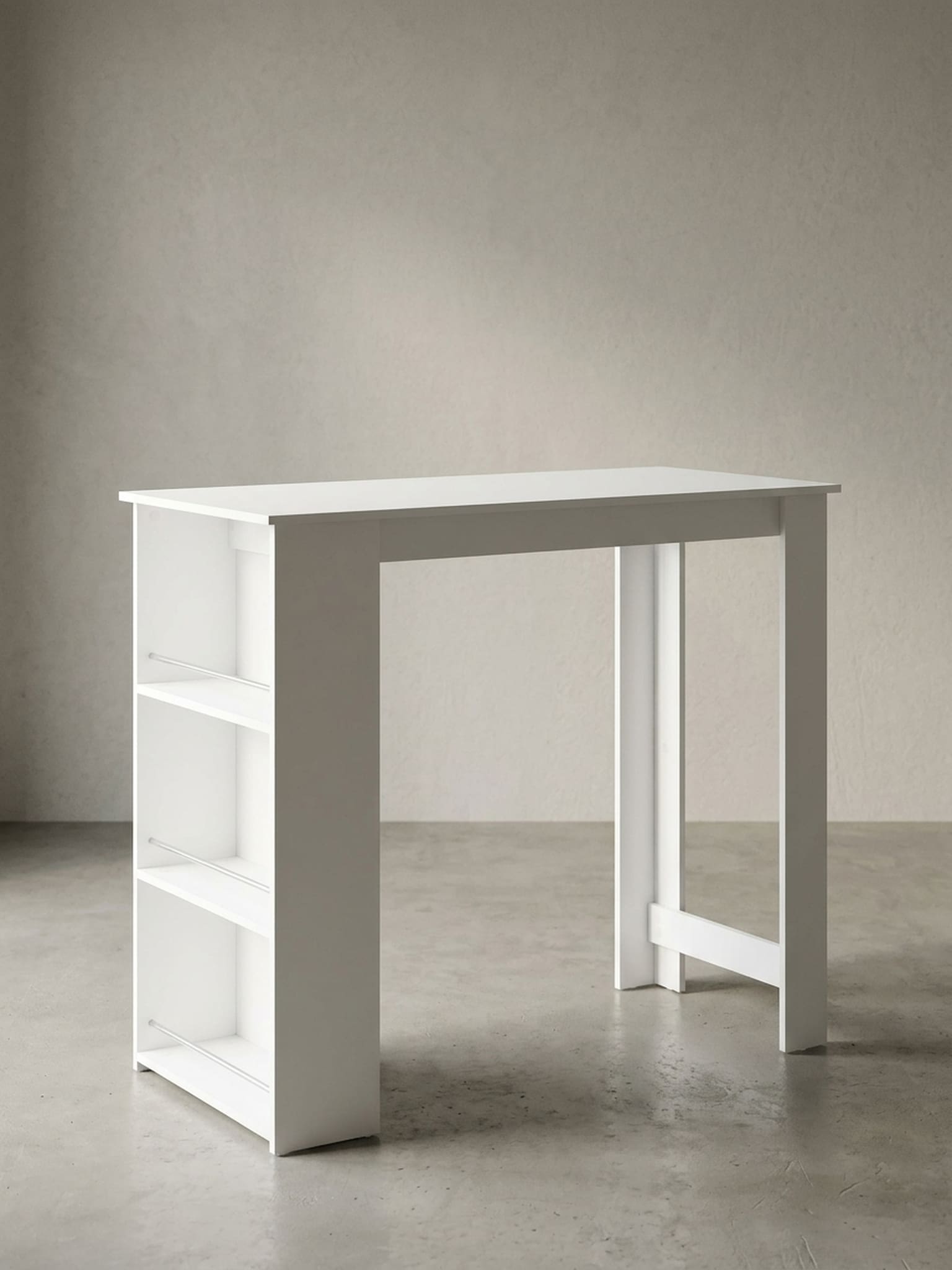 Bartisch mit Regal, Holzplatte und Metallgestell f&uuml;r K&uuml;che oder Bar, Wei&szlig; 60x120x107 cm 