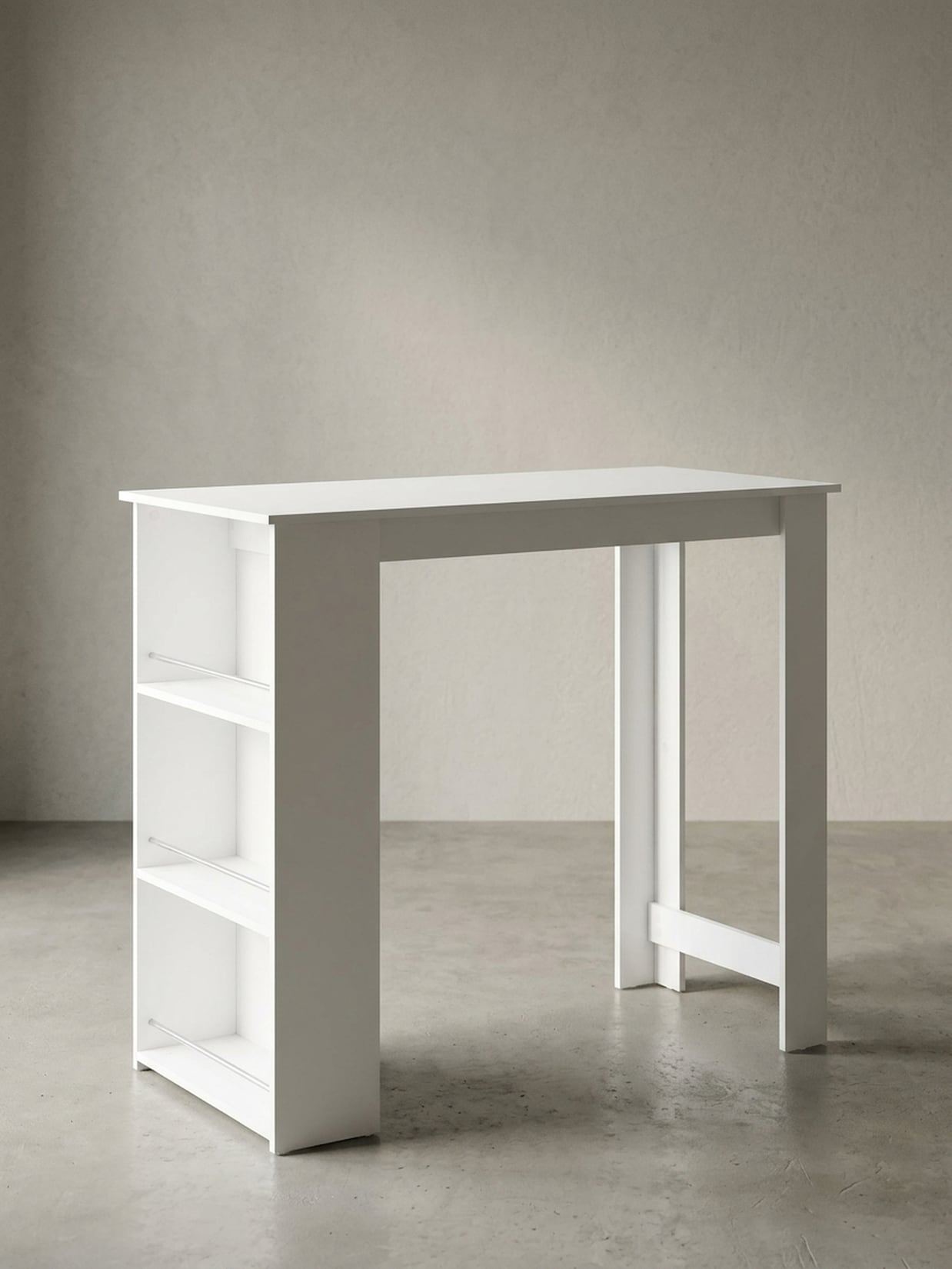 Bartisch mit Regal, Holzplatte und Metallgestell für Küche oder Bar, Weiß 60x120x107 cm