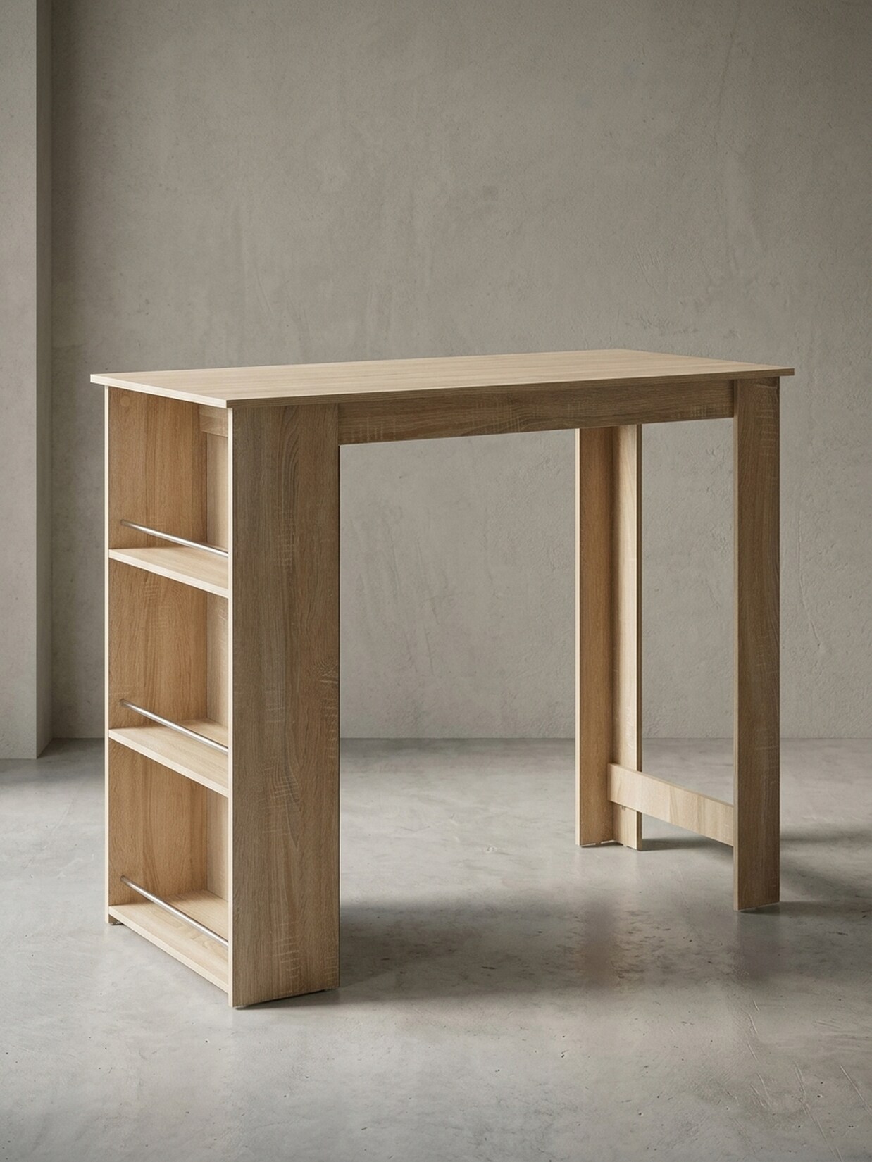 Bartisch mit Regal, Holzplatte und Metallgestell für Küche oder Bar, Sonoma 60x120x107 cm