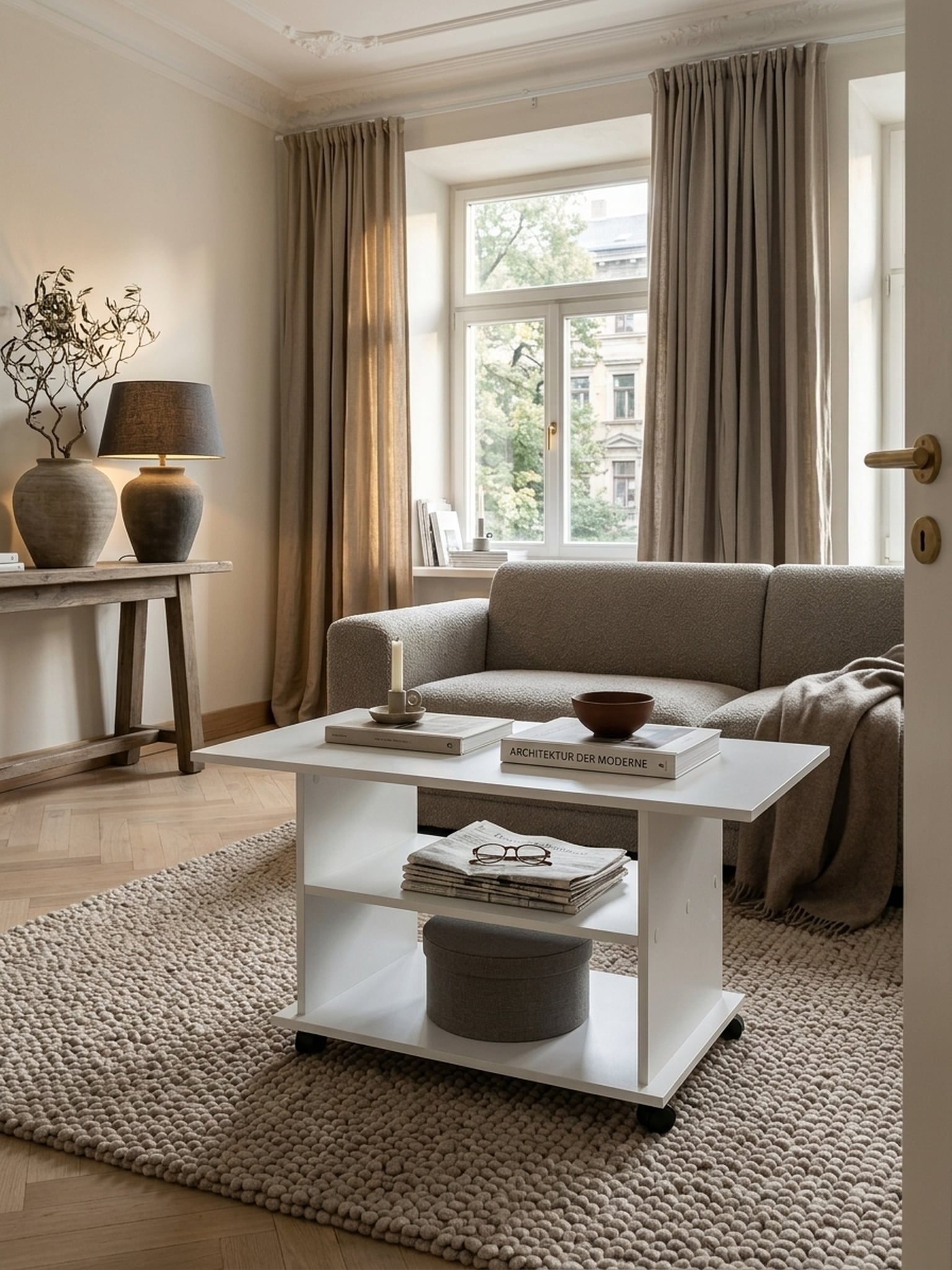 Couchtisch drehbar mit Rollen und Stauraum aus Holz, Weiß 54x95x51 cm bei Marktkauf online bestellen
