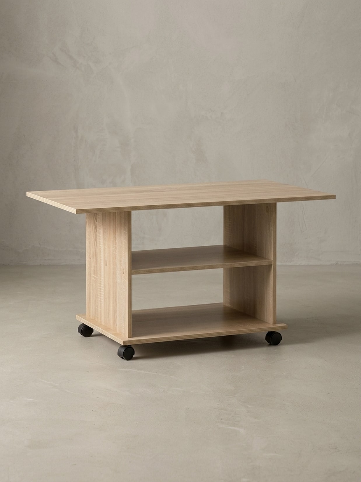 Couchtisch drehbar mit Rollen und Stauraum aus Holz, Sonoma 54x95x51 cm