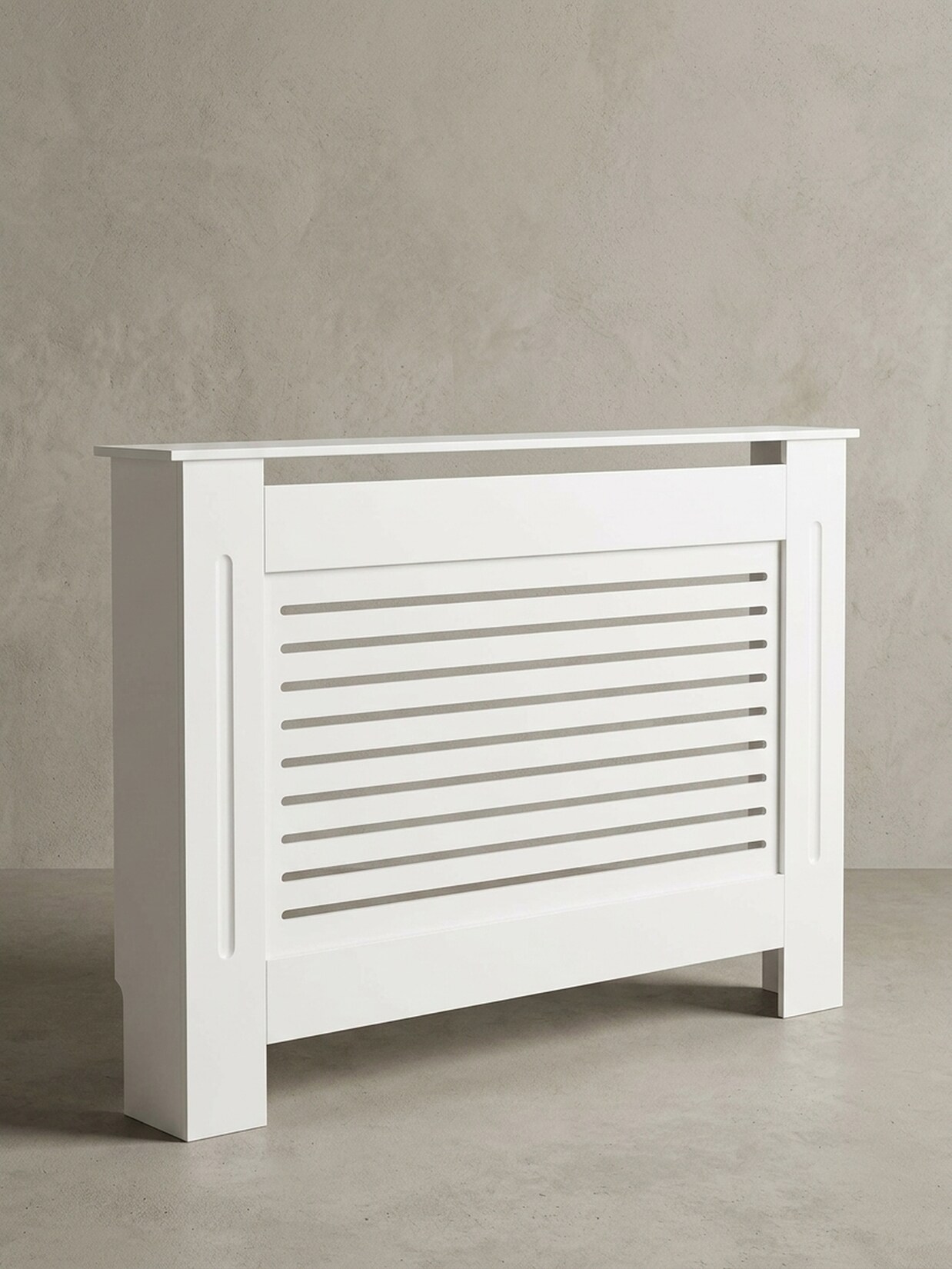 Heizkörperverkleidung MDF Weiß Rechteckig Lamellen 112x19x82