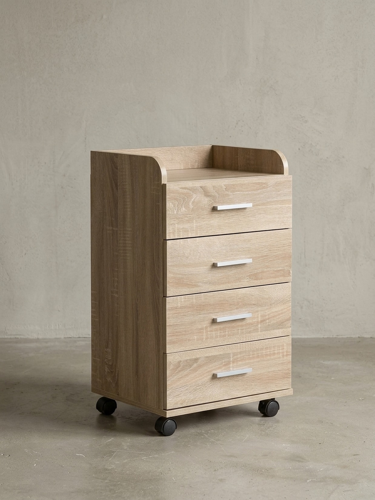 Rollcontainer 4 Schubladen Modern Mit Rollen, Sonoma 40x33x71 cm