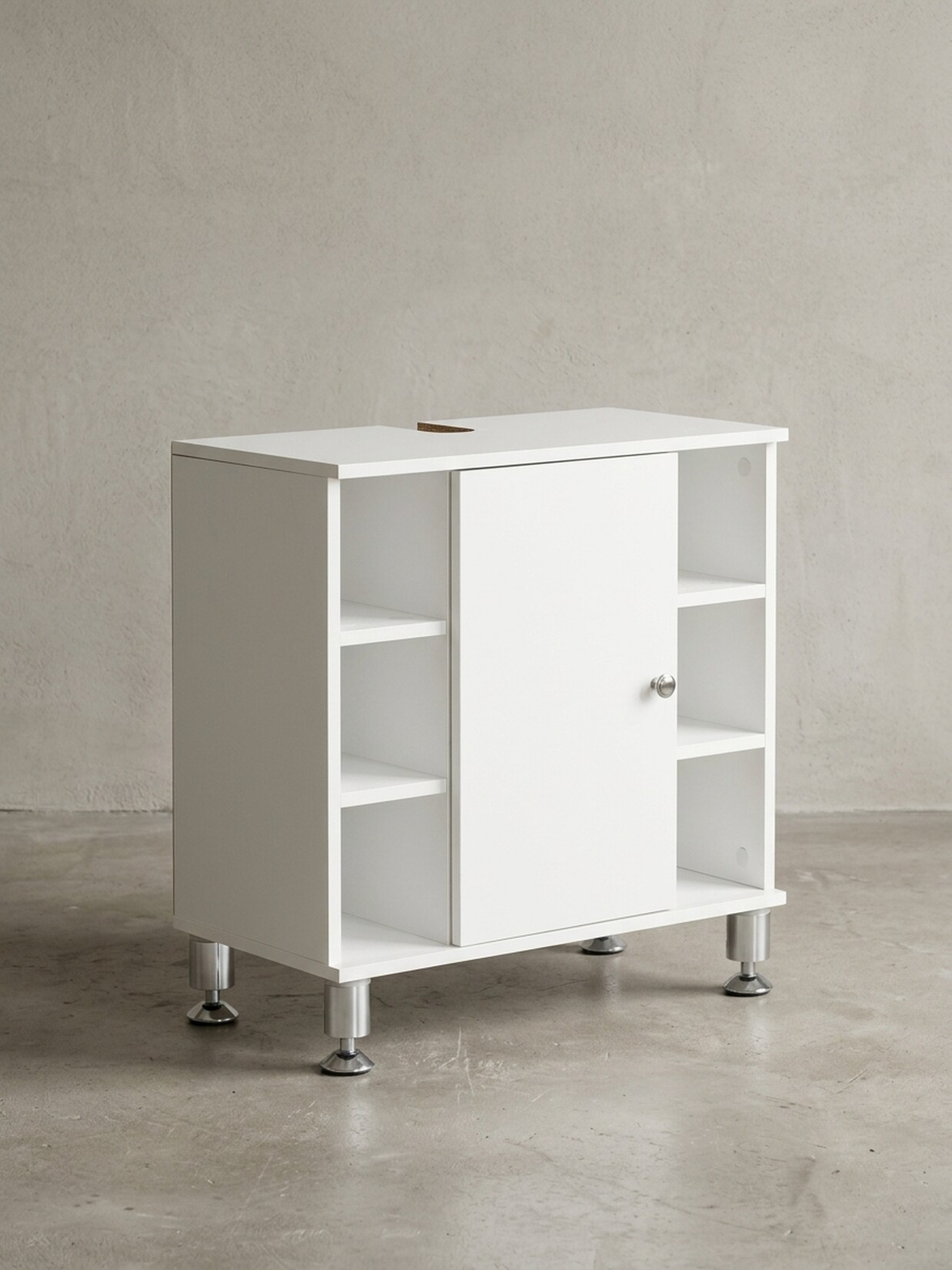 Waschbeckenunterschrank Weiß 60 cm breit mit Tür, Fächern und Ablage