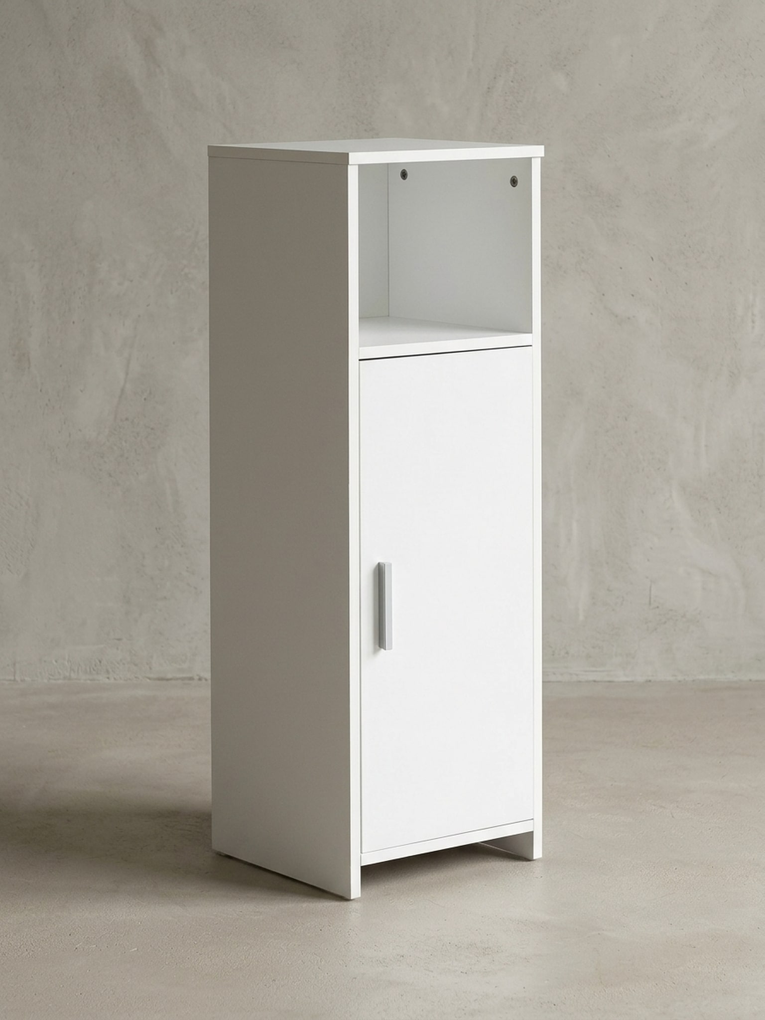 Badschrank Wei&szlig; 30x95,5x30&nbsp;cm aus Holz mit T&uuml;r und Ablagefach 